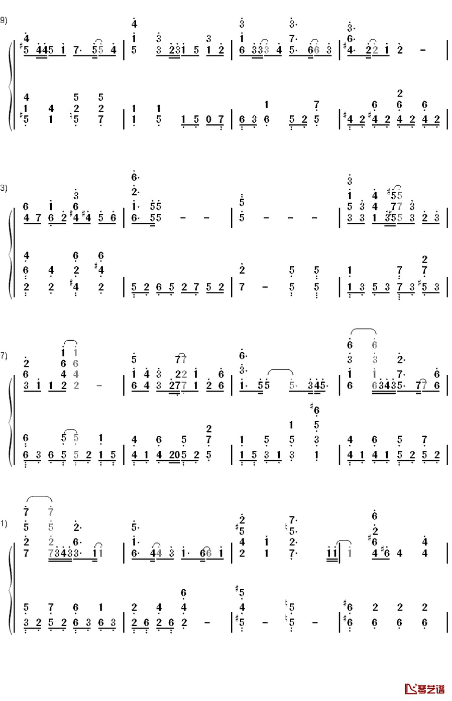 恋文钢琴简谱-数字双手-やなぎなぎ3