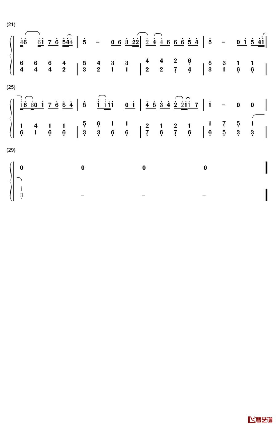 离开以后钢琴简谱-数字双手-丁浩然2