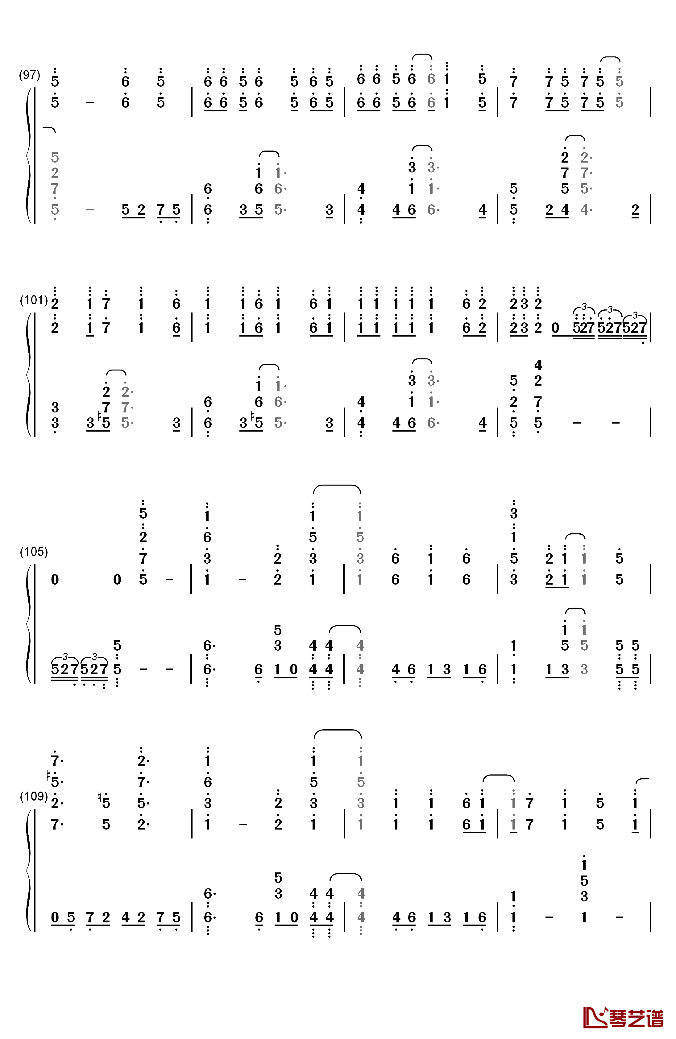 梦回还钢琴简谱-数字双手-呦猫UNEKO6