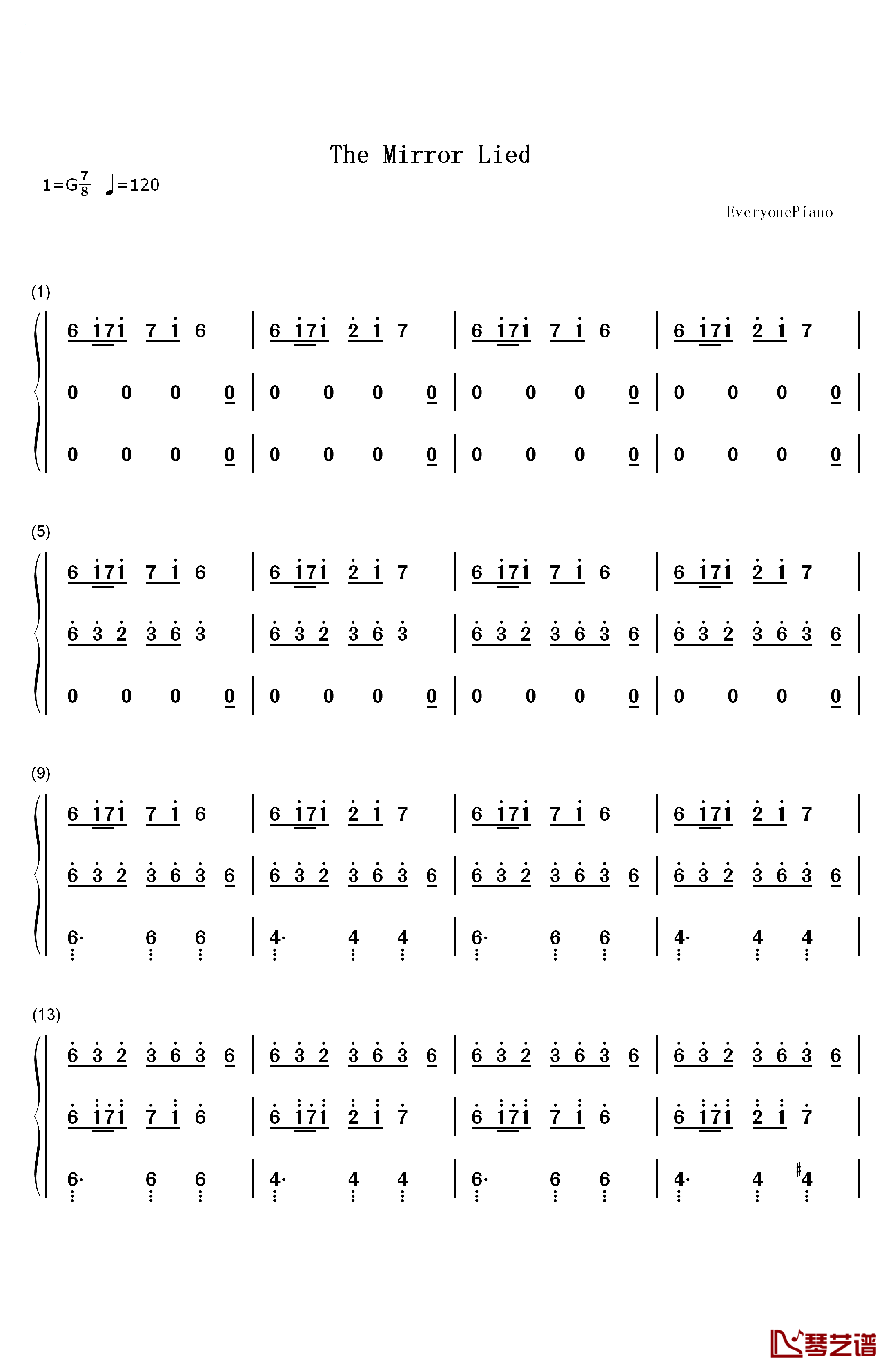 The Mirror Lied钢琴简谱-数字双手-Kan R. Gao1