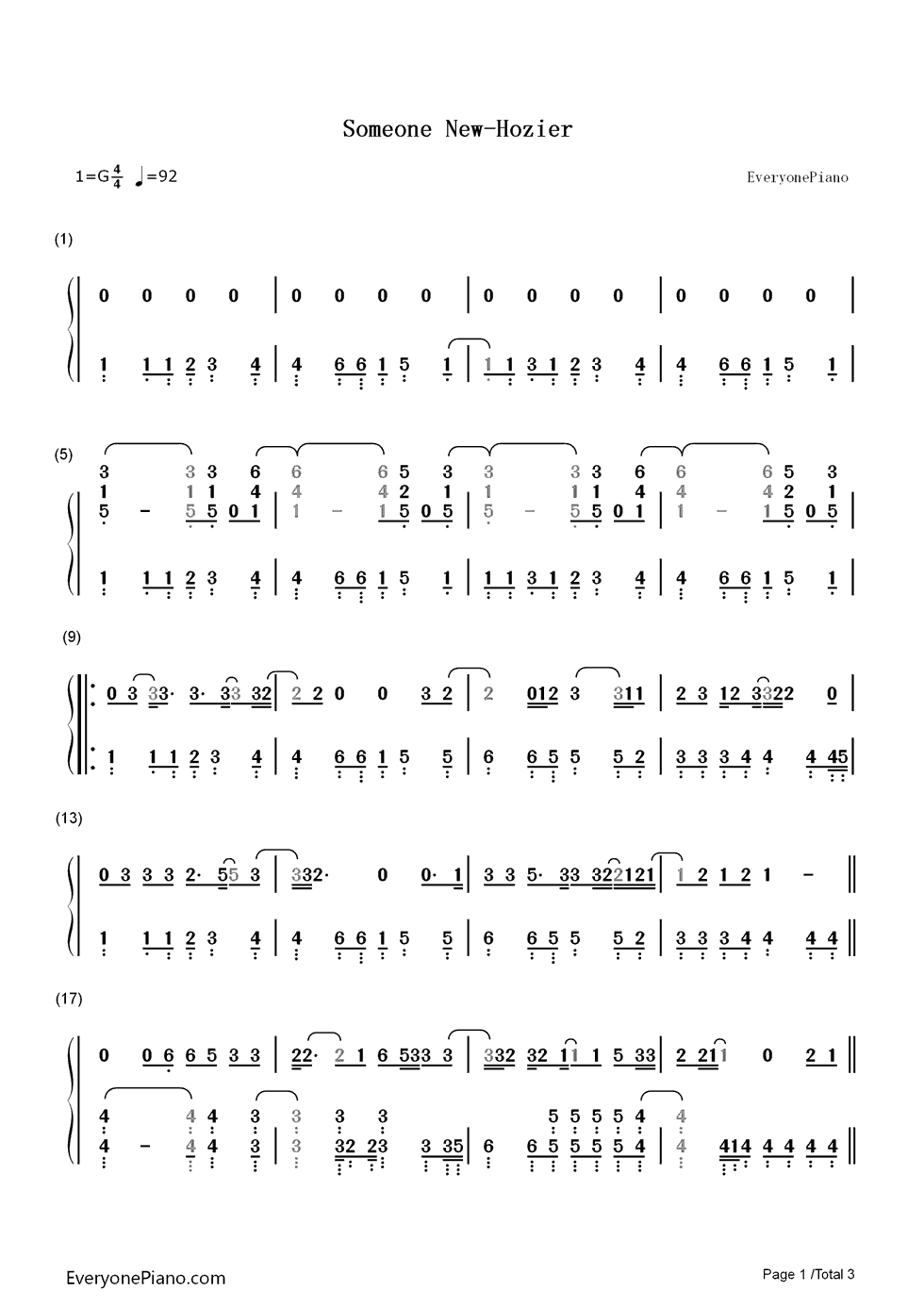 Someone New钢琴简谱-数字双手-Hozier1
