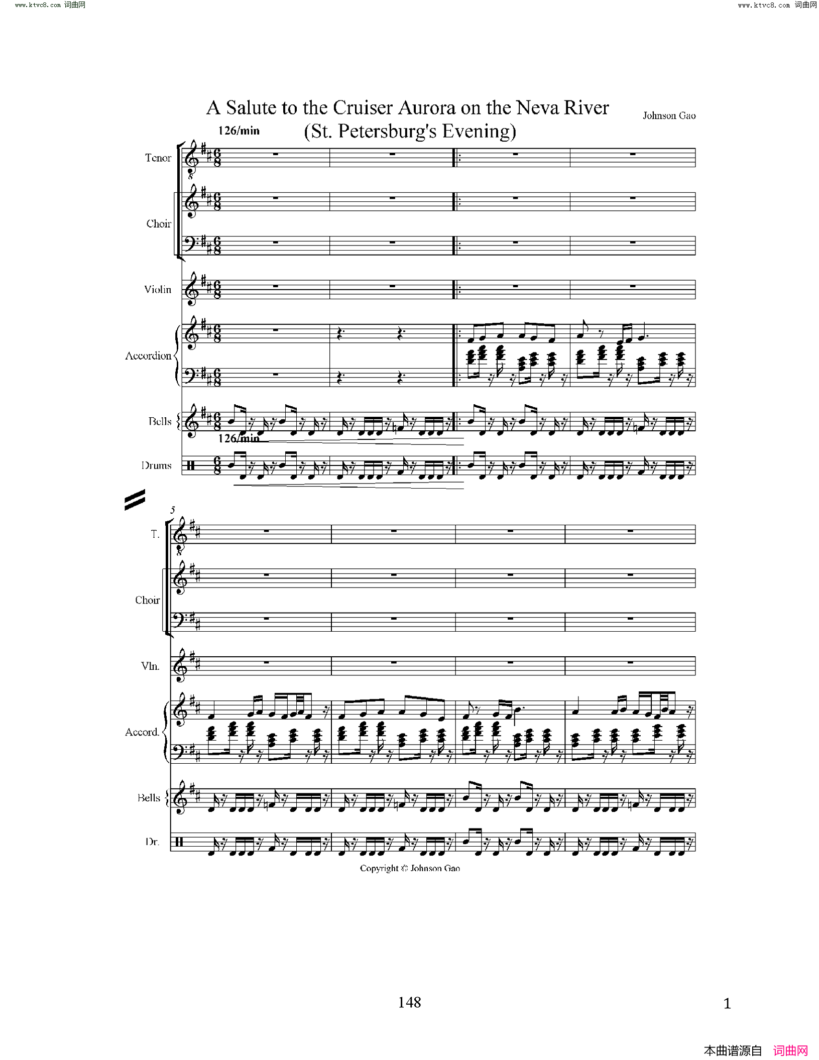 《夕照圣彼得堡》简谱 Johnson Gao作曲 高魁雄作曲  第1页