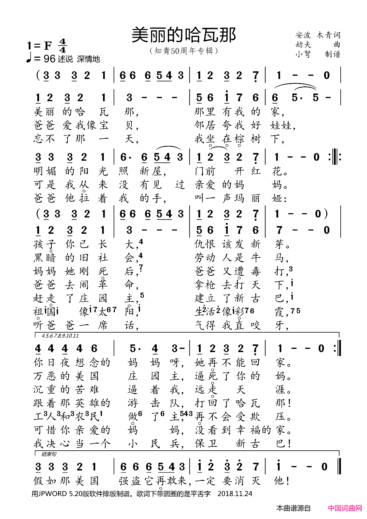 美丽的哈瓦那知青50周年专辑简谱1