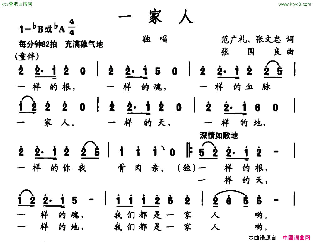 一家人范广礼张文忠词张国良曲简谱1