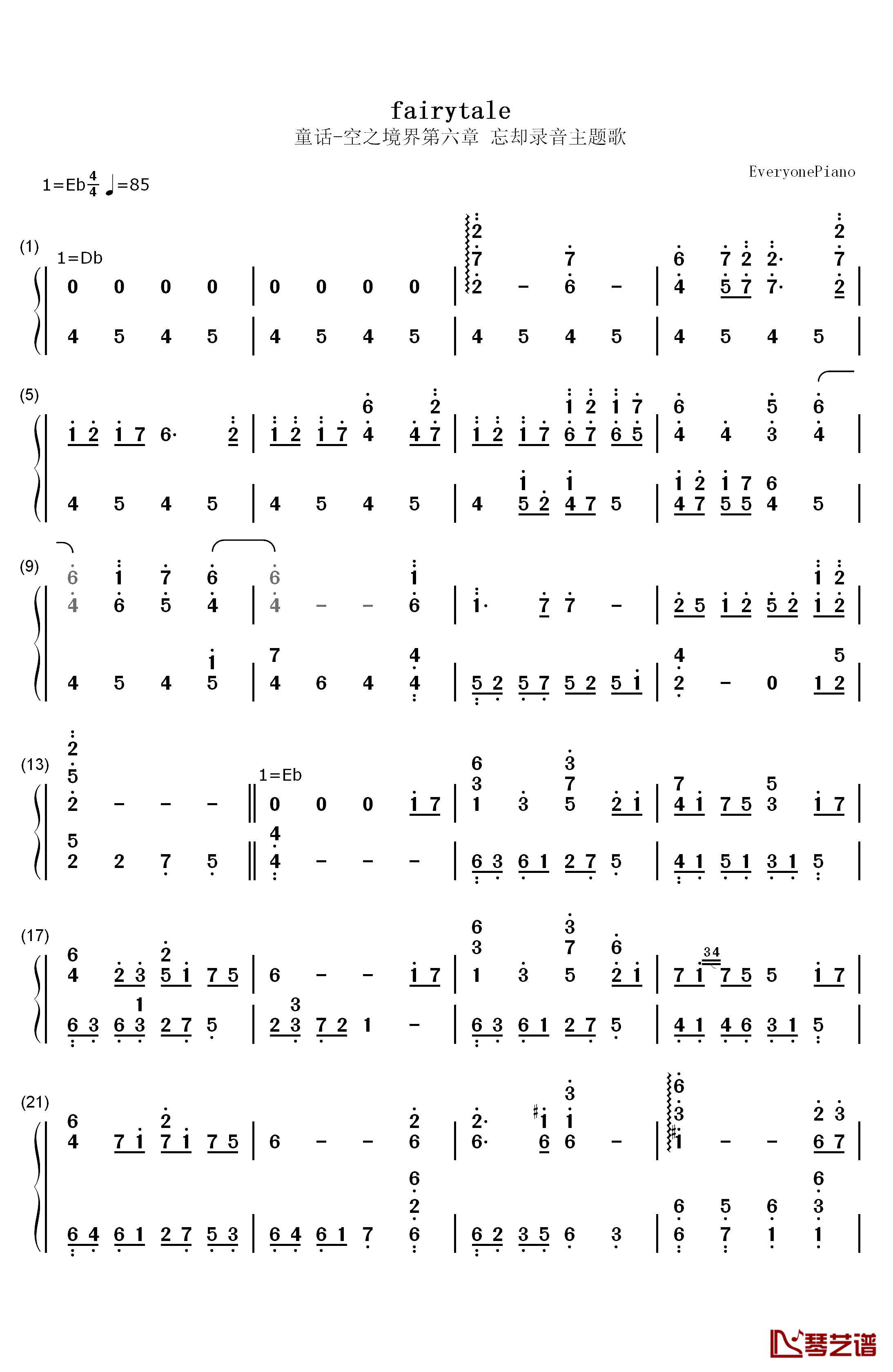 Fairytale钢琴简谱-数字双手-Kalafina1