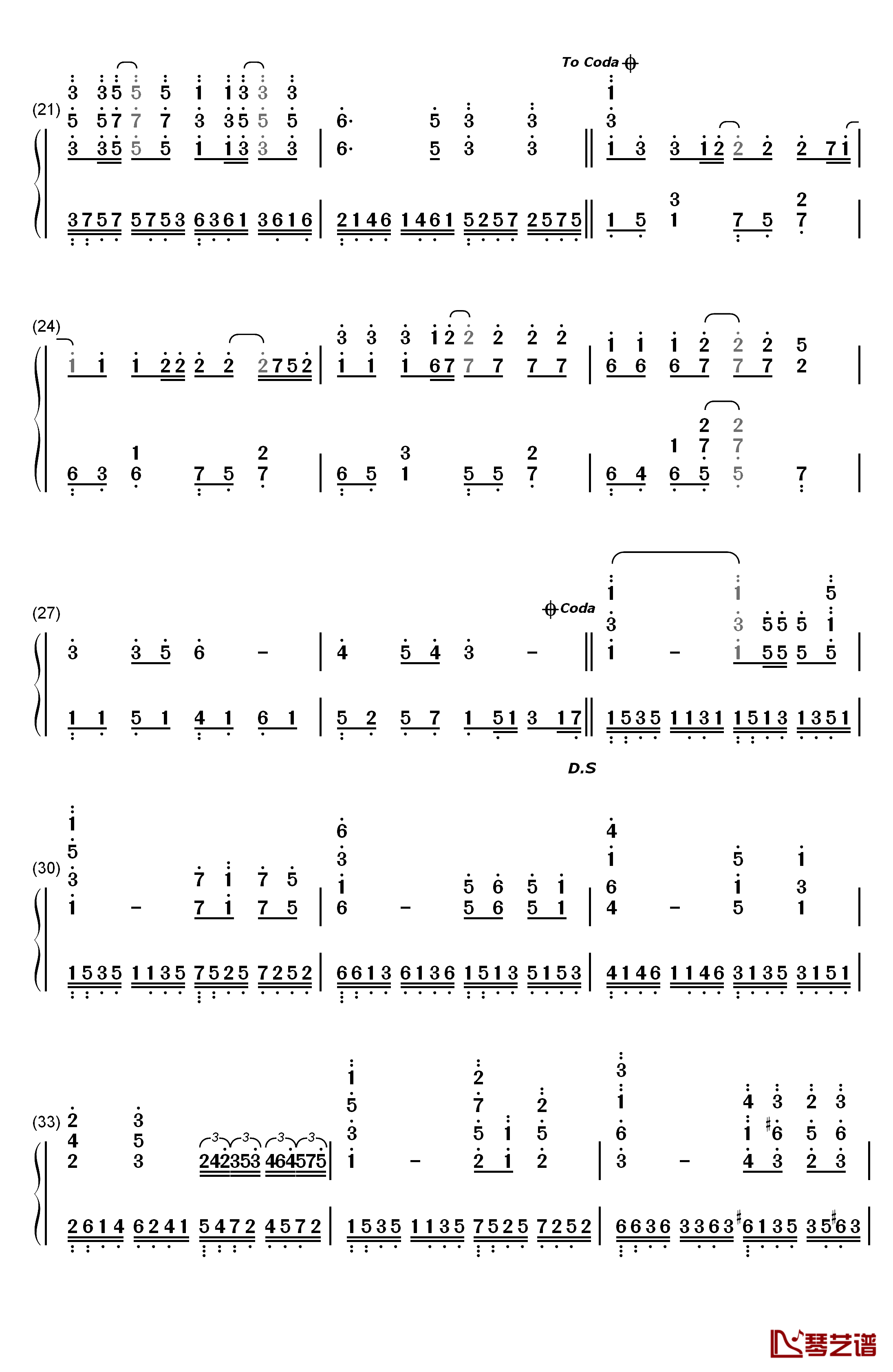 世上只有钢琴简谱-数字双手-容祖儿2