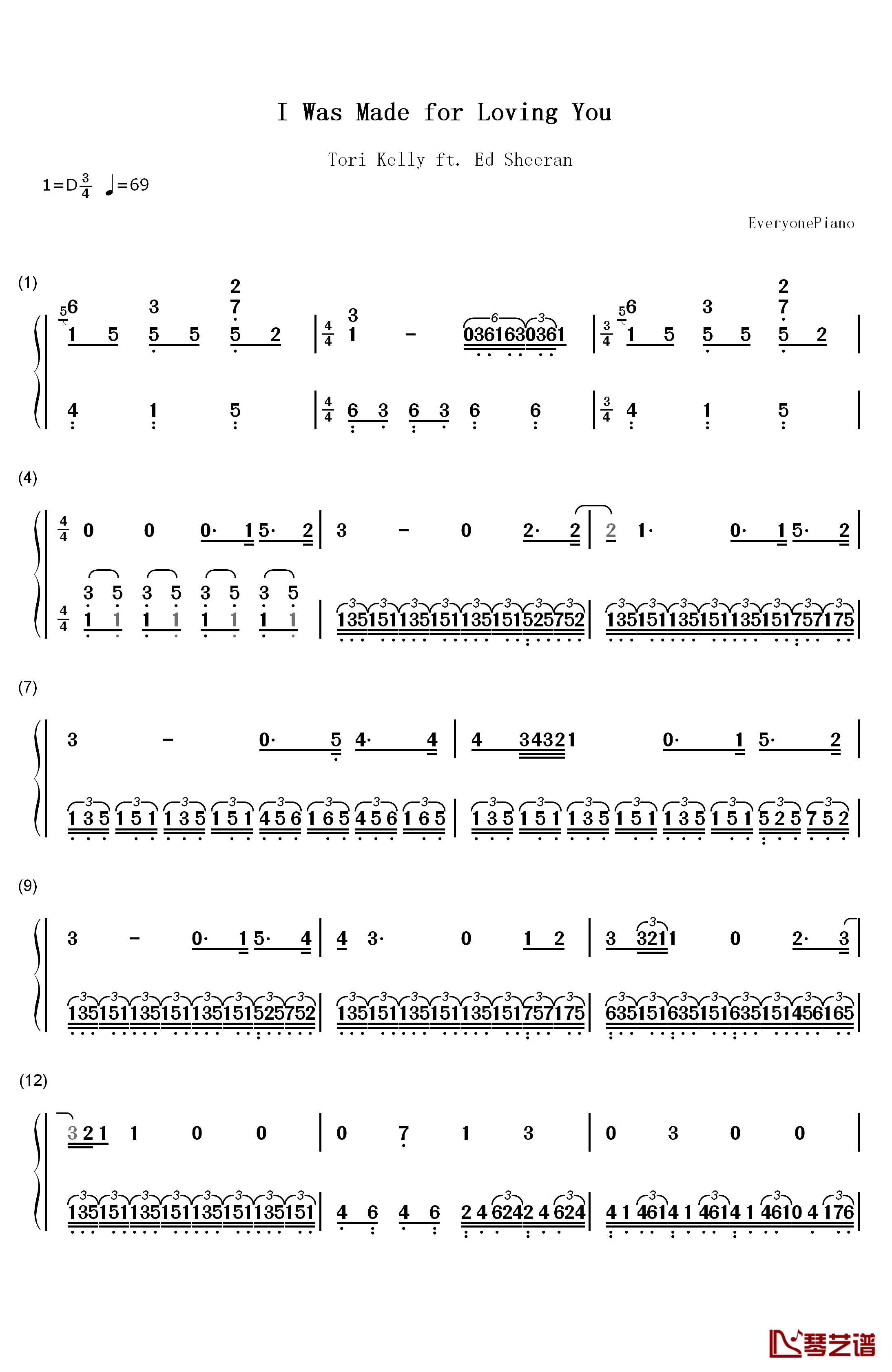 I Was Made for Loving You钢琴简谱-数字双手-Tori Kelly1