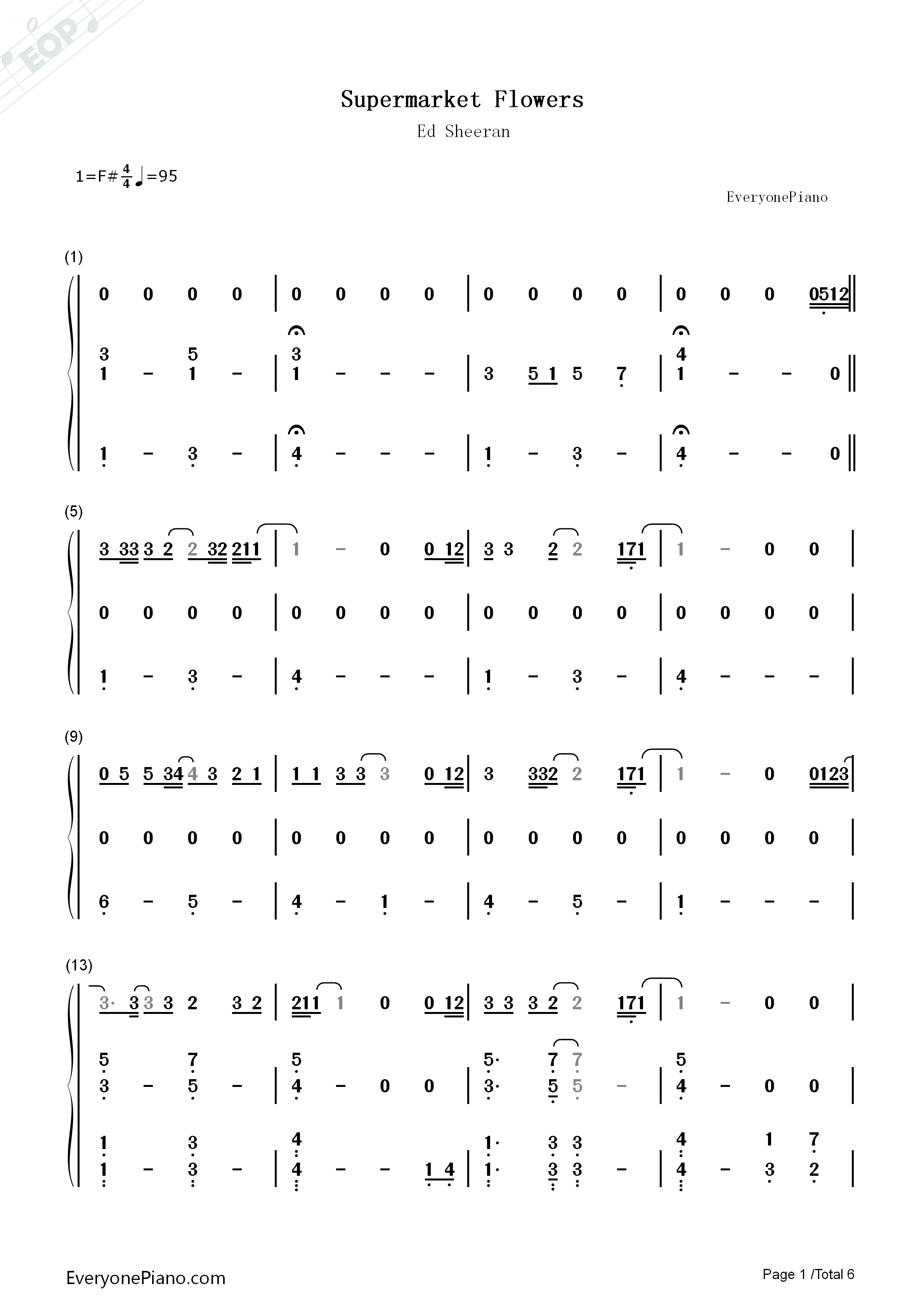 Supermarket Flowers钢琴简谱-Ed Sheeran演唱1