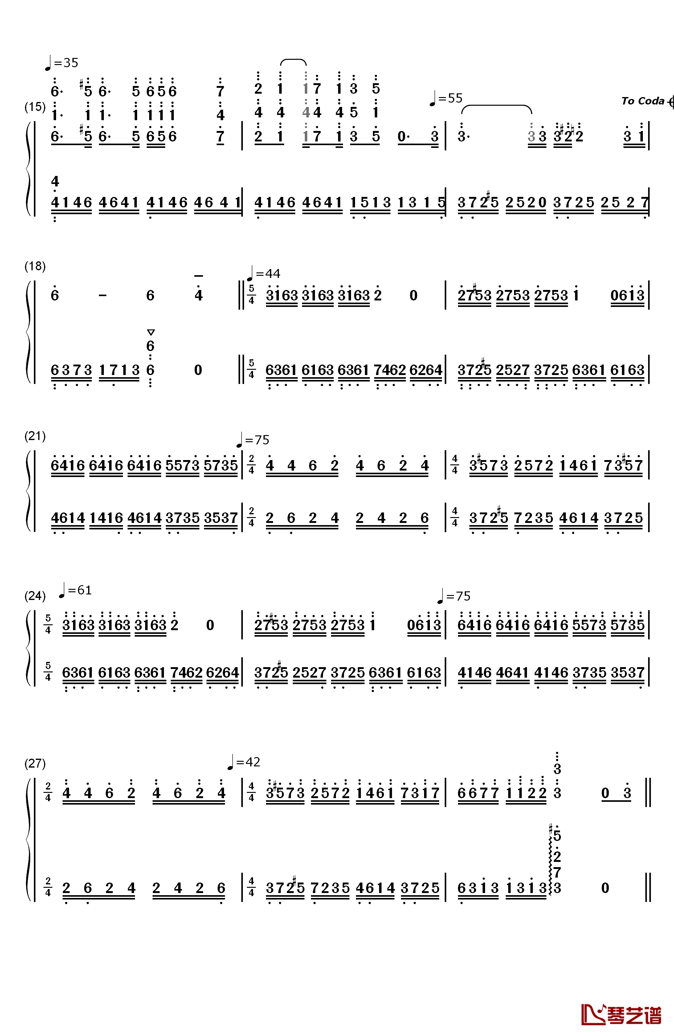 爱莲娜钢琴简谱-数字双手-克莱德曼2