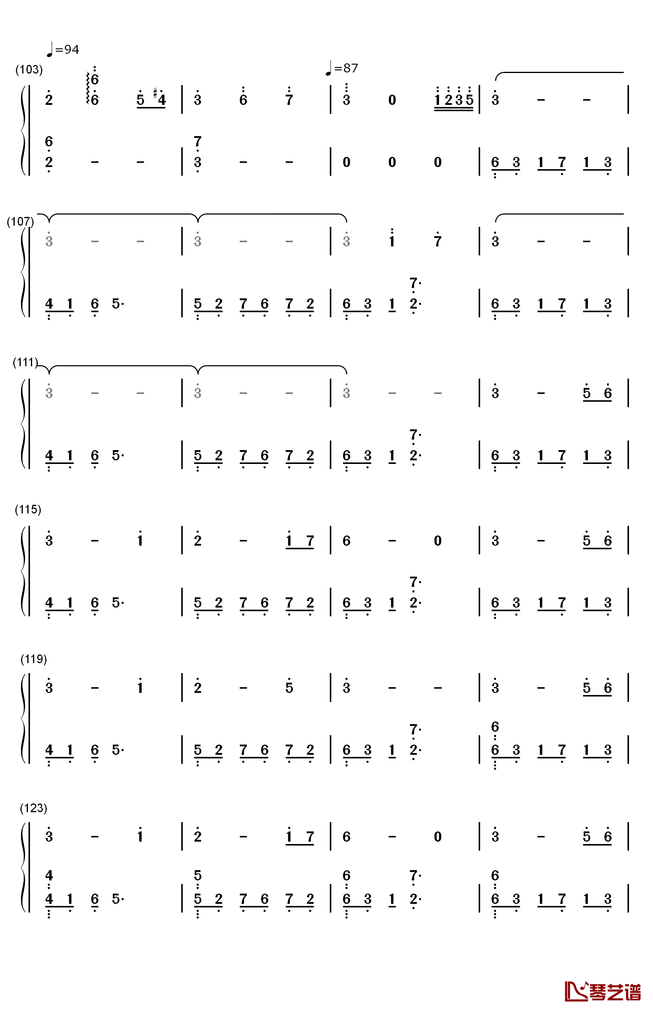 杨柳钢琴简谱-数字双手-范宗沛  林海6