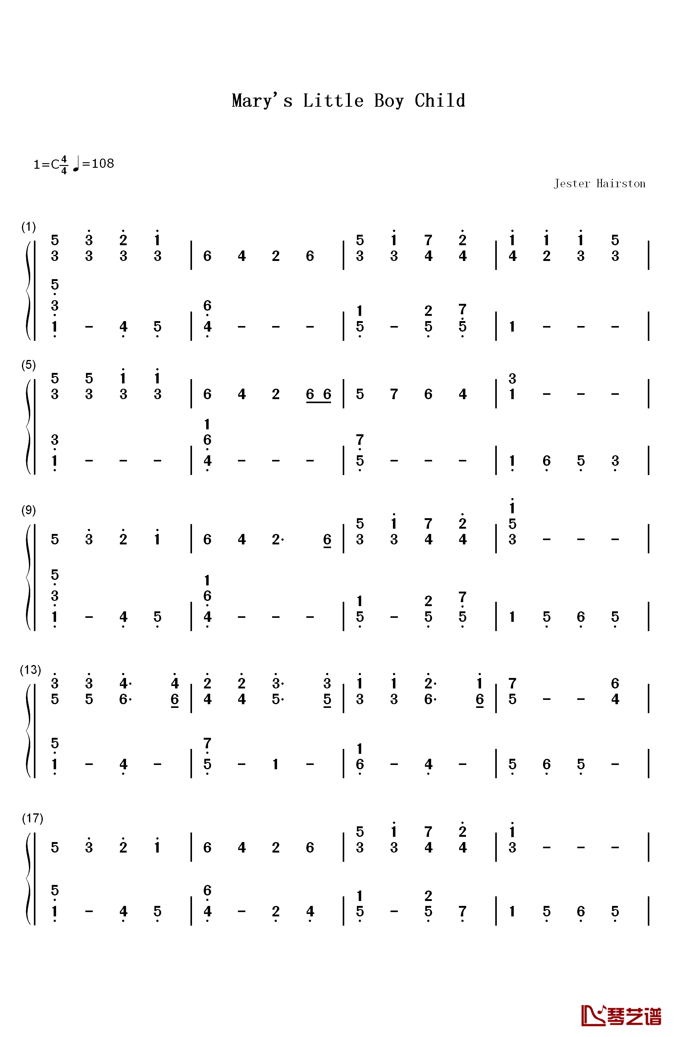 Mary's Boy Child钢琴简谱-数字双手-Jester Hairston1