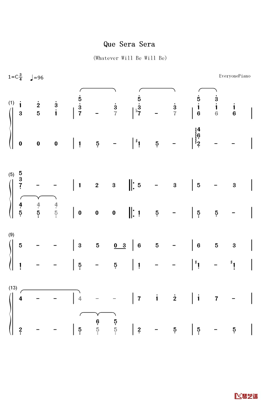 Que Sera Sera (Whatever Will Be Will Be)钢琴简谱-数字双手-Jay Livingston & Ray Evans1