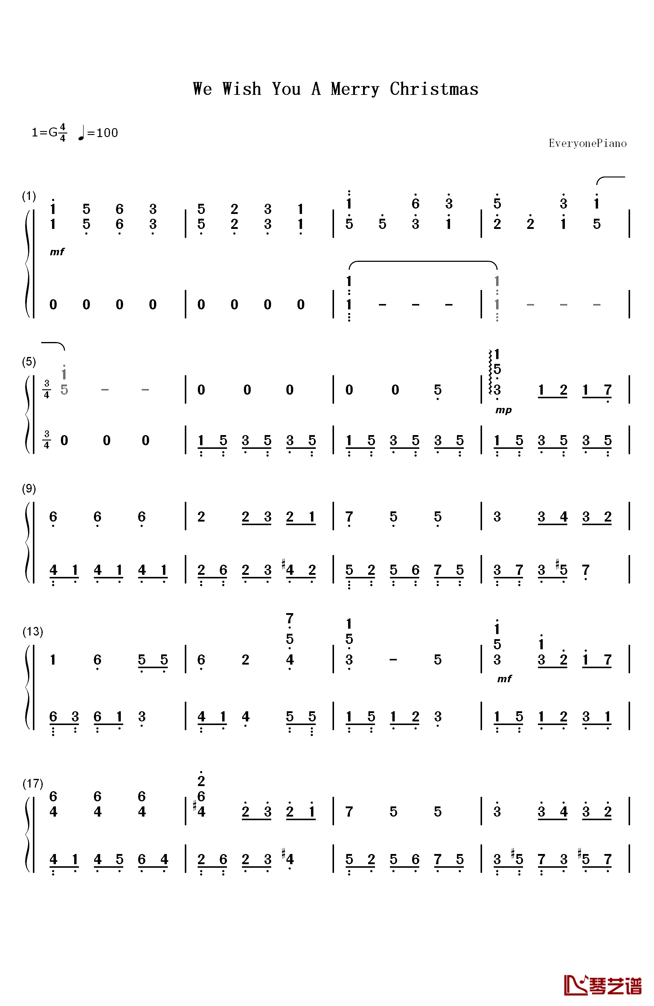 圣诞歌曲 钢琴简谱-数字双手-英国童声合唱团1