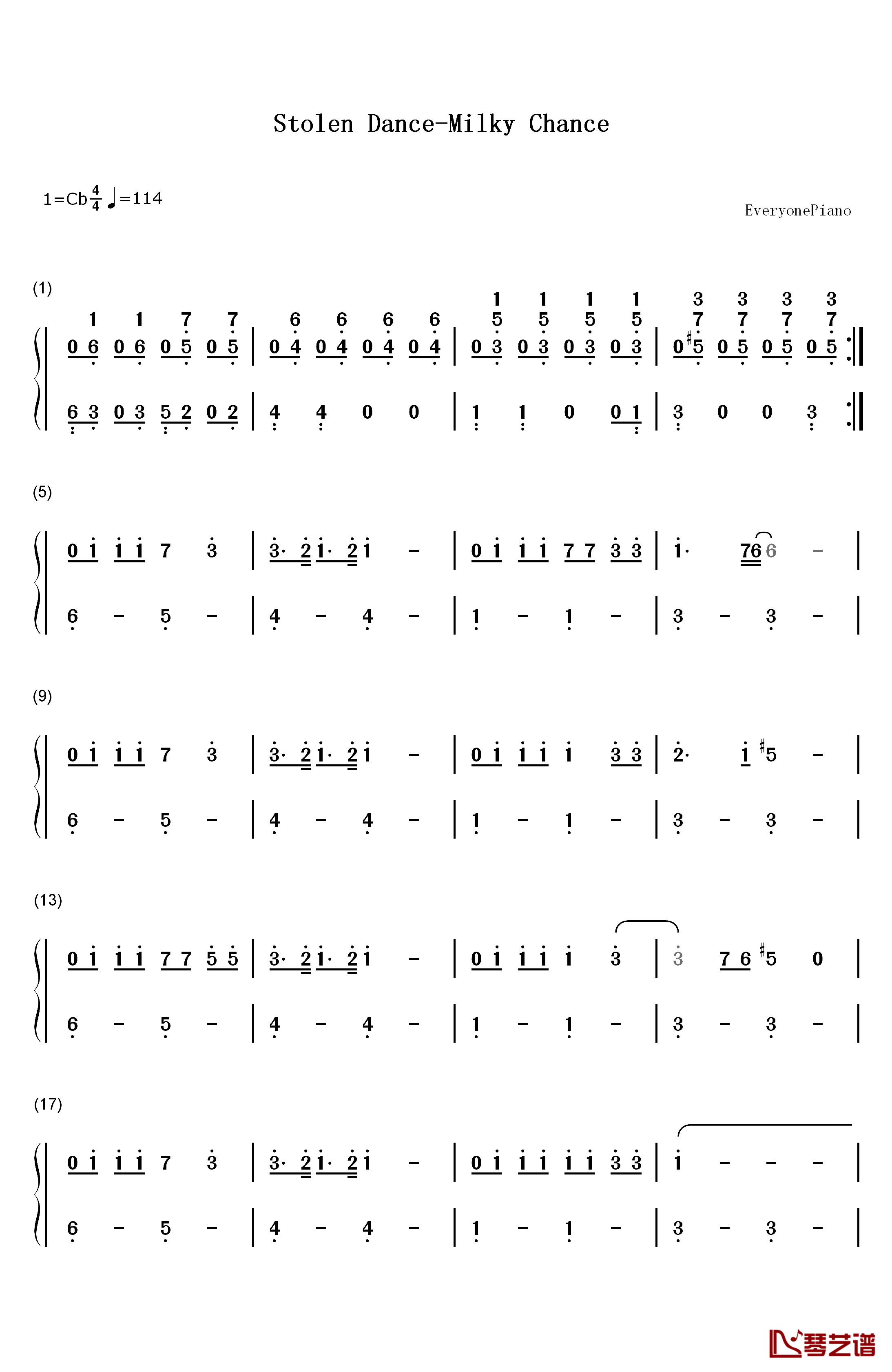 Stolen Dance钢琴简谱-数字双手-Milky Chance1