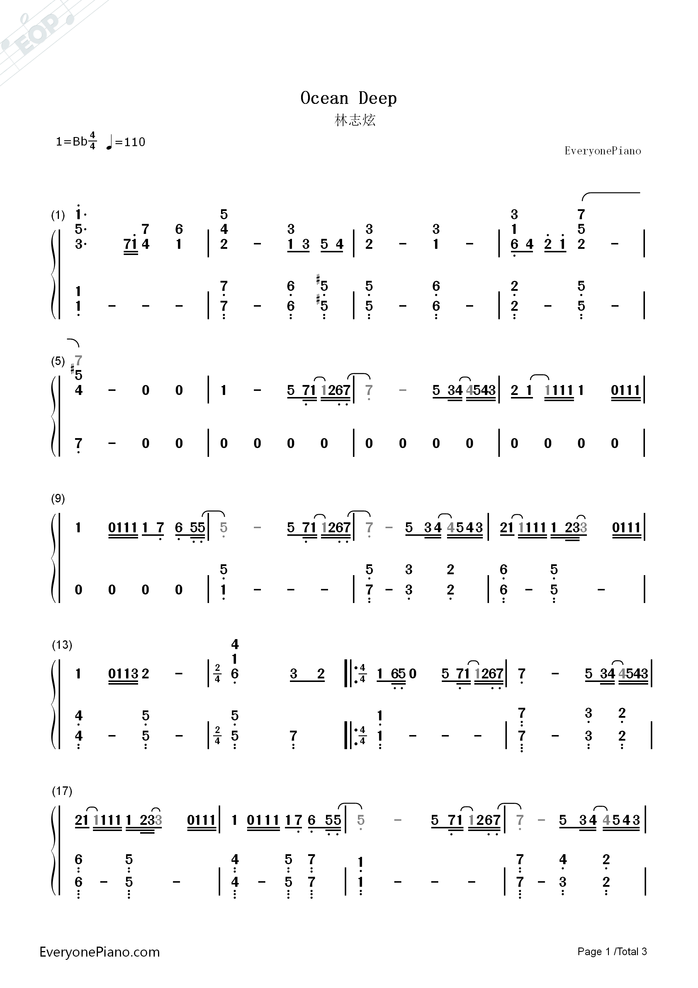 Ocean Deep钢琴简谱-林志炫演唱1