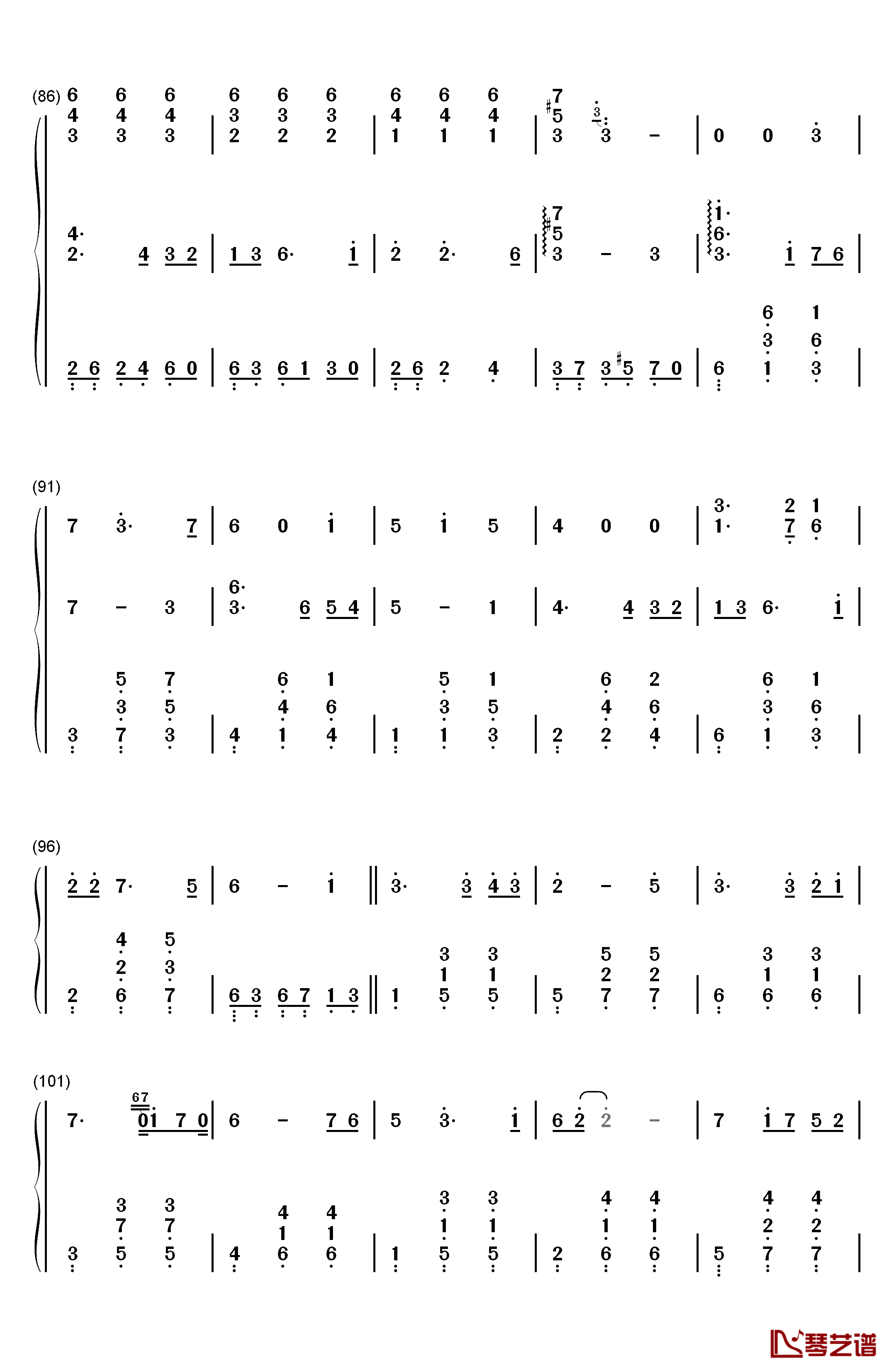 别了夏天钢琴简谱-数字双手-手嶌葵5