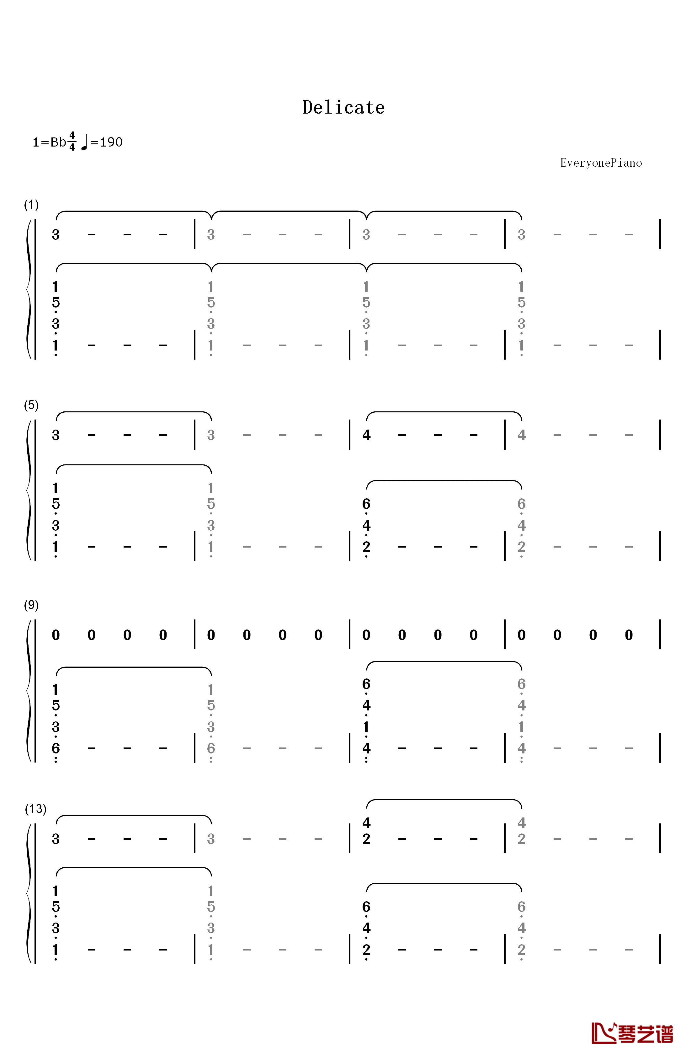 Delicate钢琴简谱-数字双手-Taylor Swift1