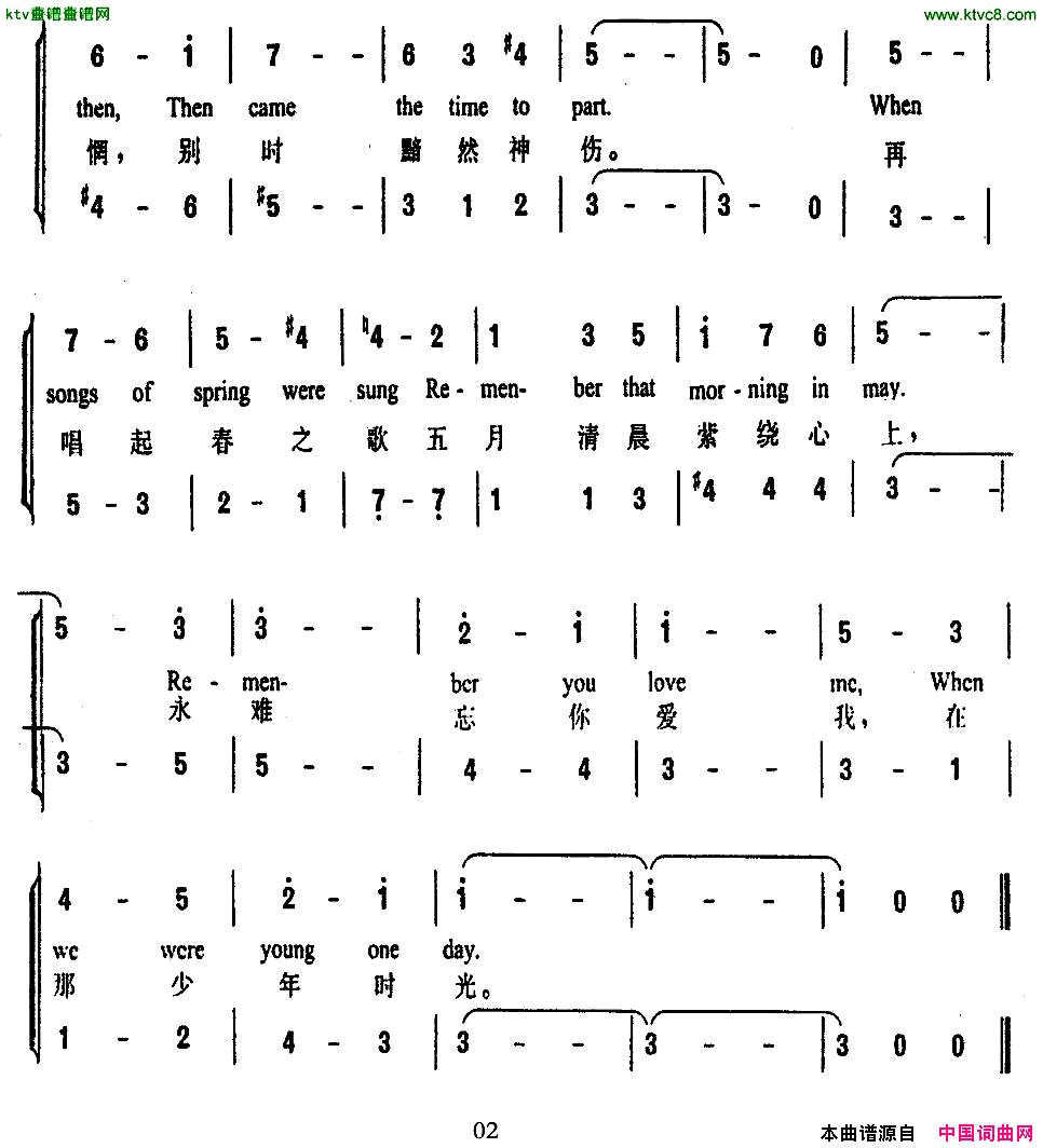 难忘少年时光二重唱、中外文对照版简谱1