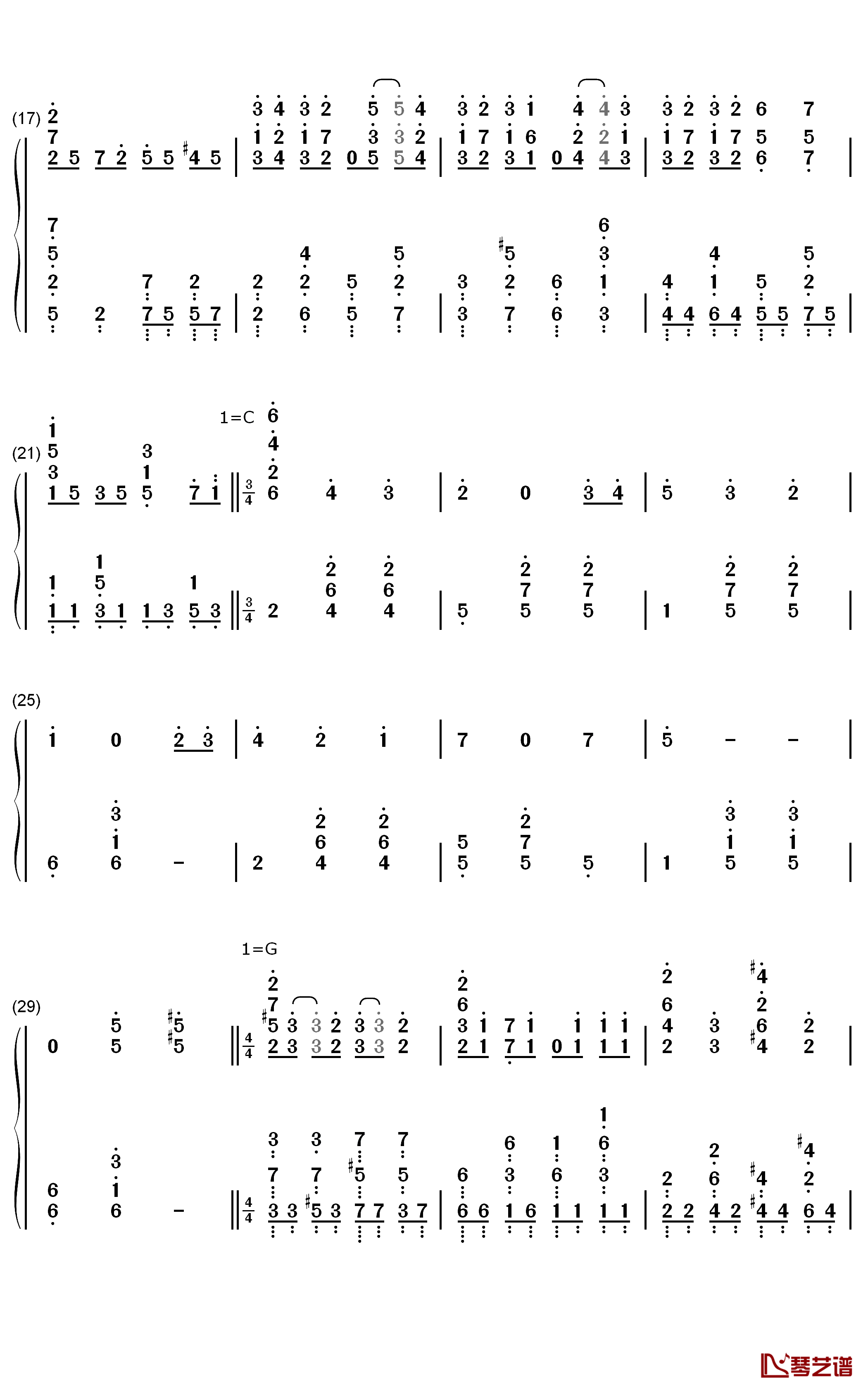 ファールプレーにくらり钢琴简谱-数字双手-分岛花音2