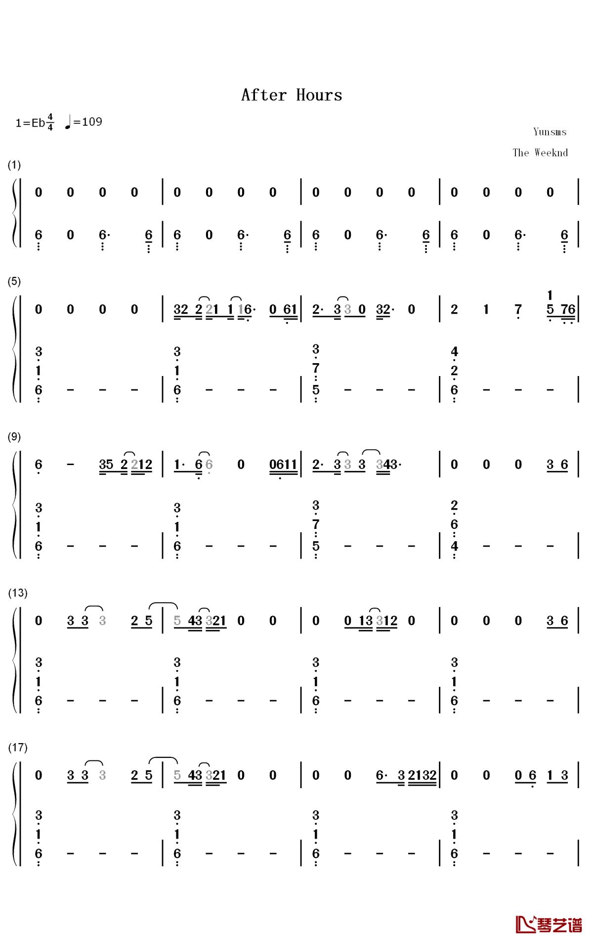 After Hours钢琴简谱-数字双手-The Weeknd1