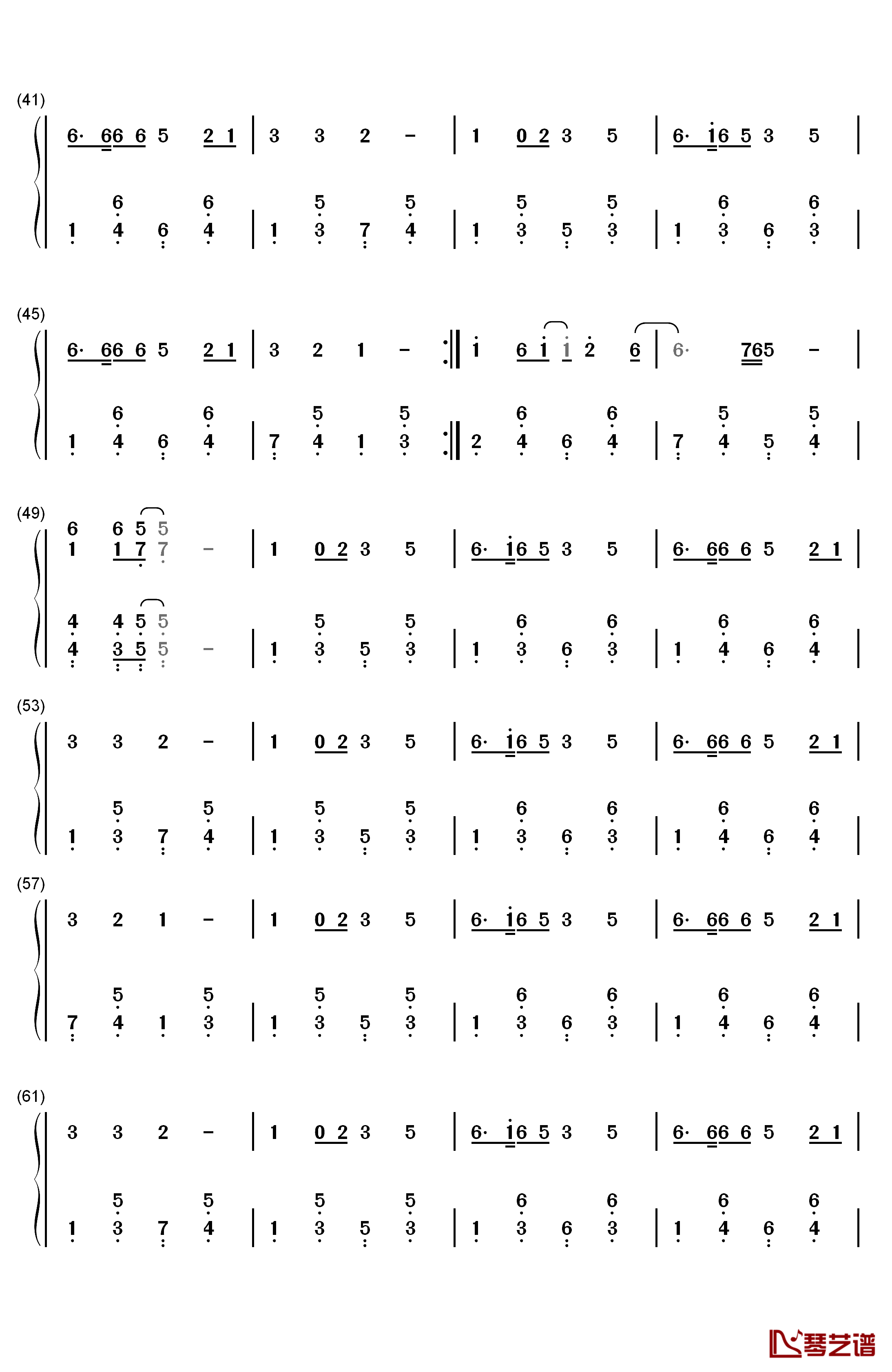 桃花朵朵开钢琴简谱-数字双手-阿牛3