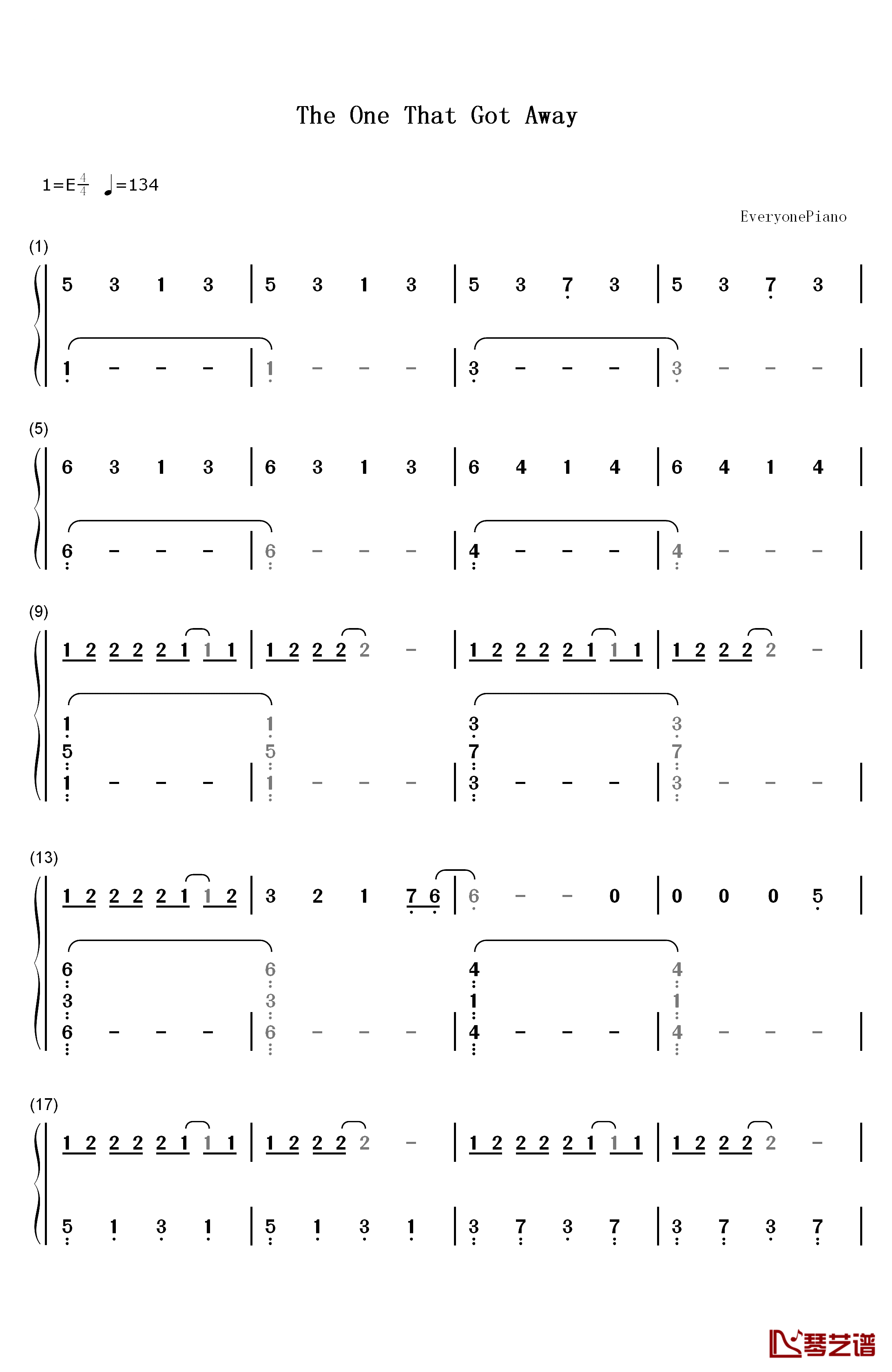 The One That Got Away钢琴简谱-数字双手-Katy Perry1