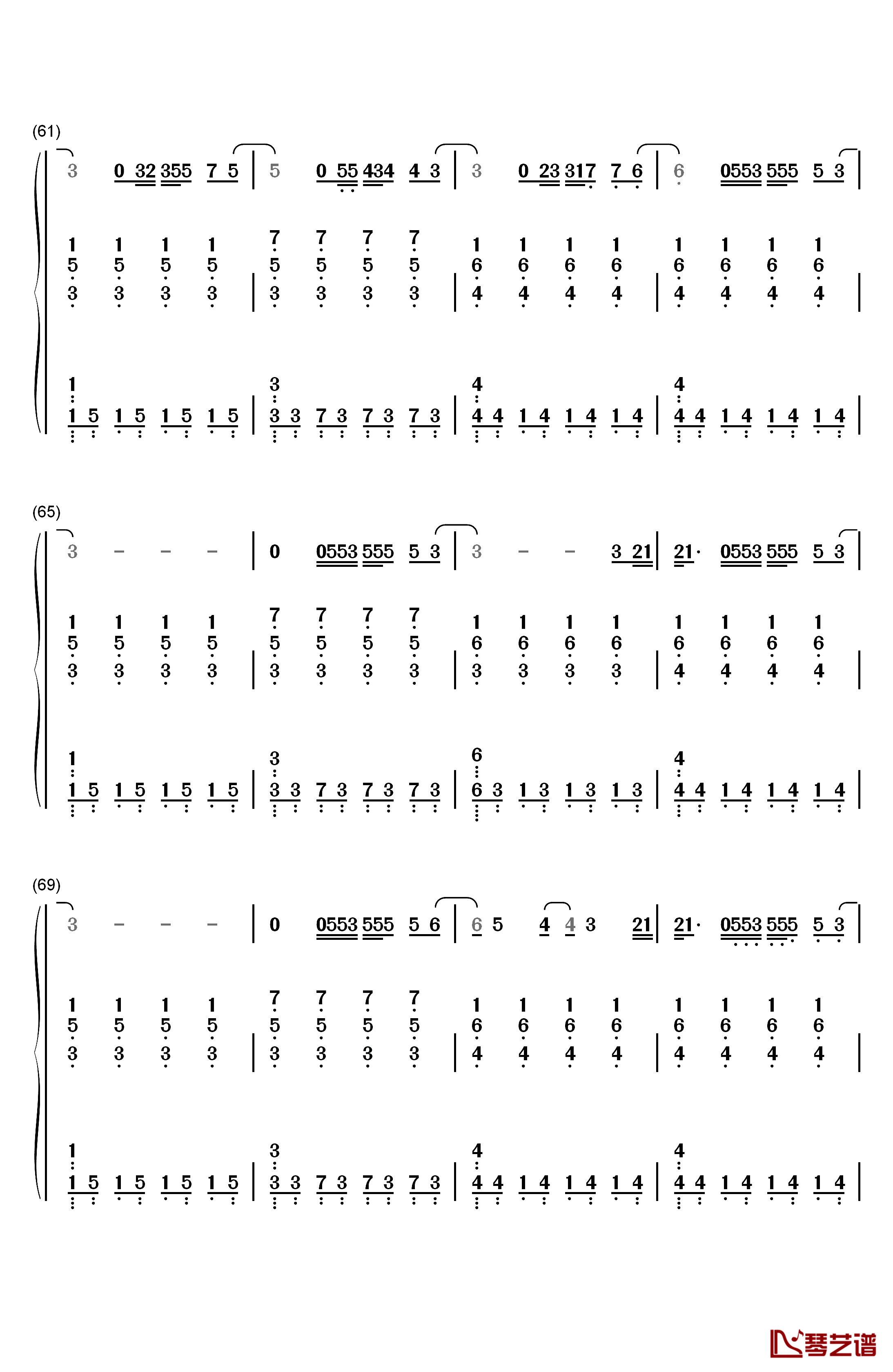 倒数钢琴简谱-数字双手-邓紫棋6