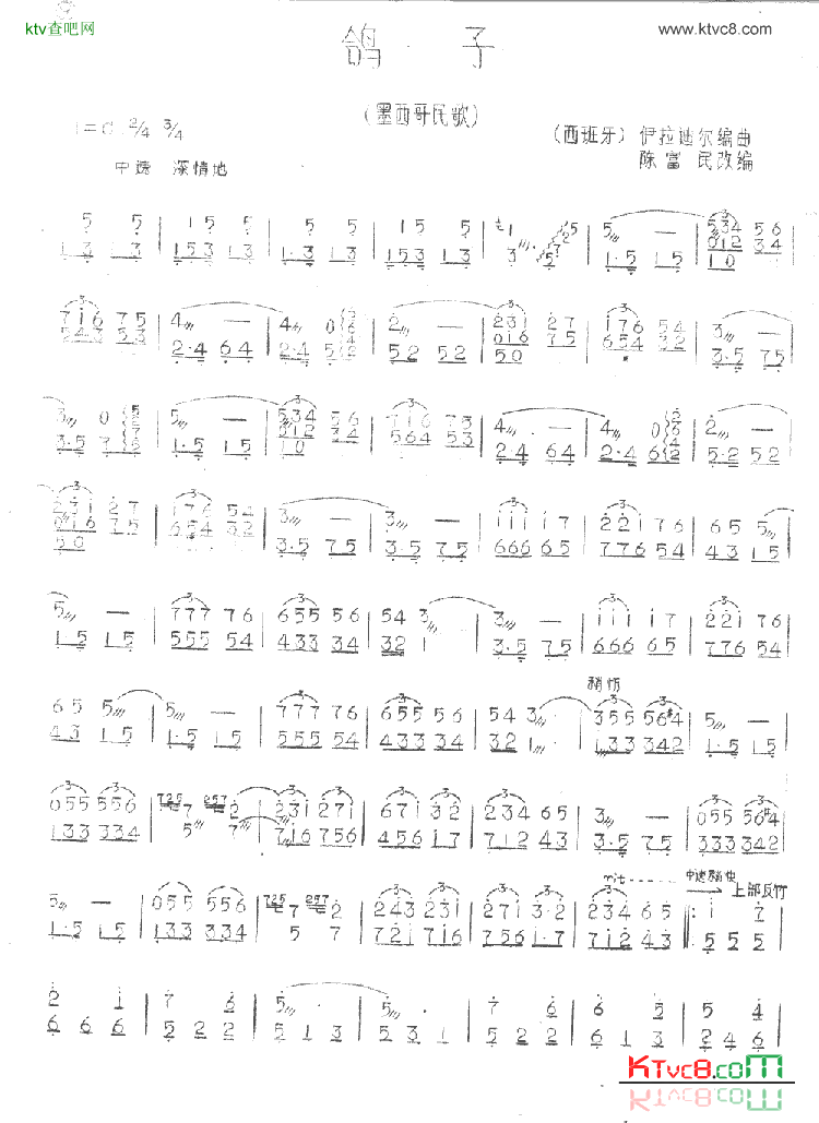 鸽子[简谱版]独奏简谱1