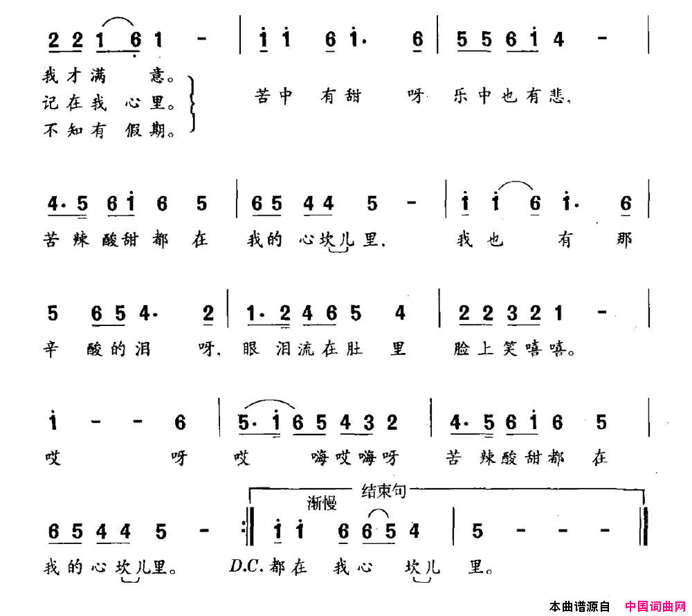 苦辣酸甜都在我的心坎儿里总经理之歌简谱1