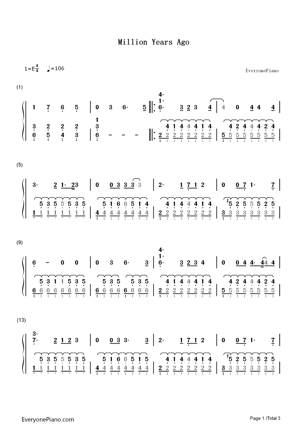 Million Years Ago钢琴简谱-数字双手-Adele1