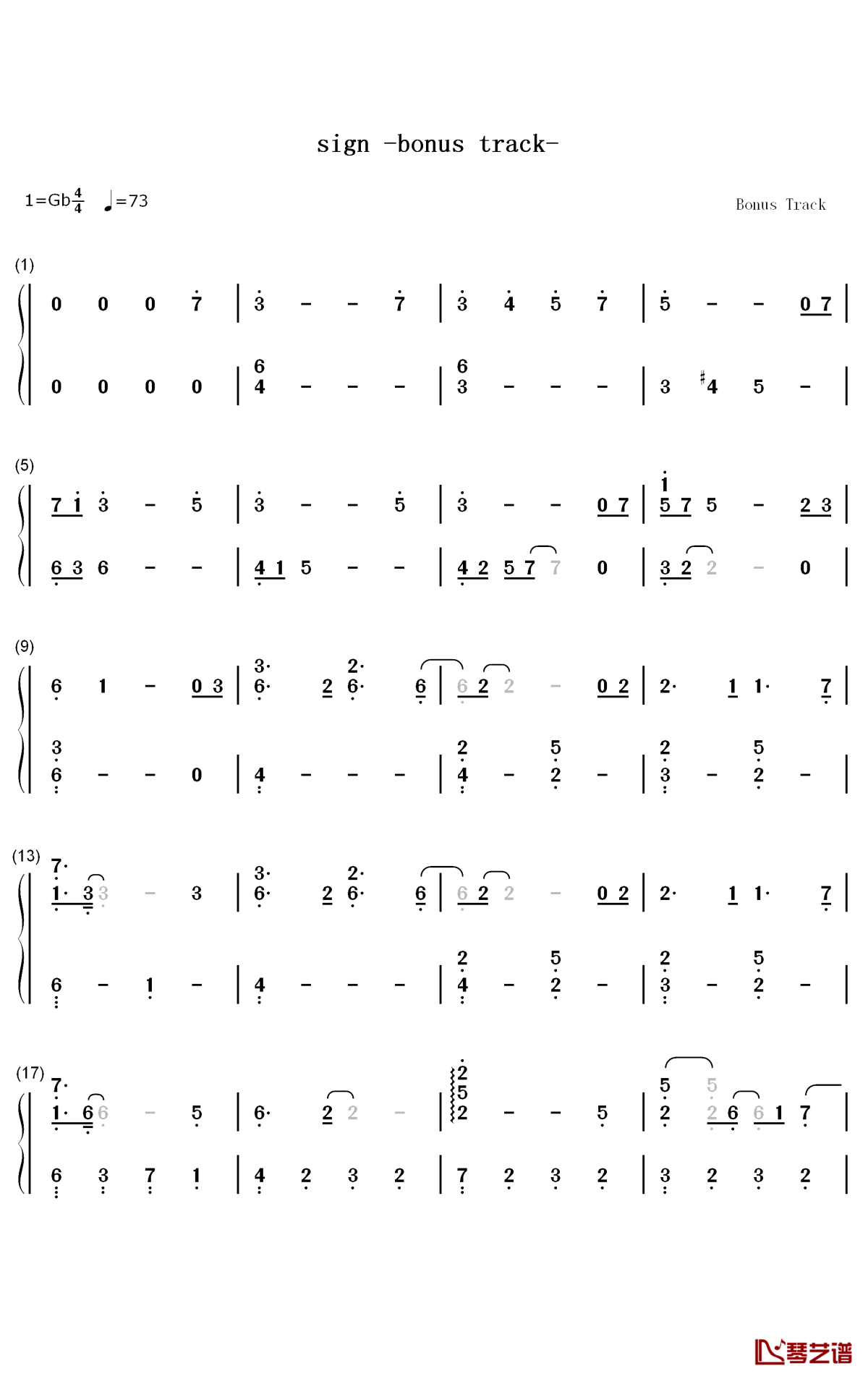 sign钢琴简谱-数字双手-Chouchou1