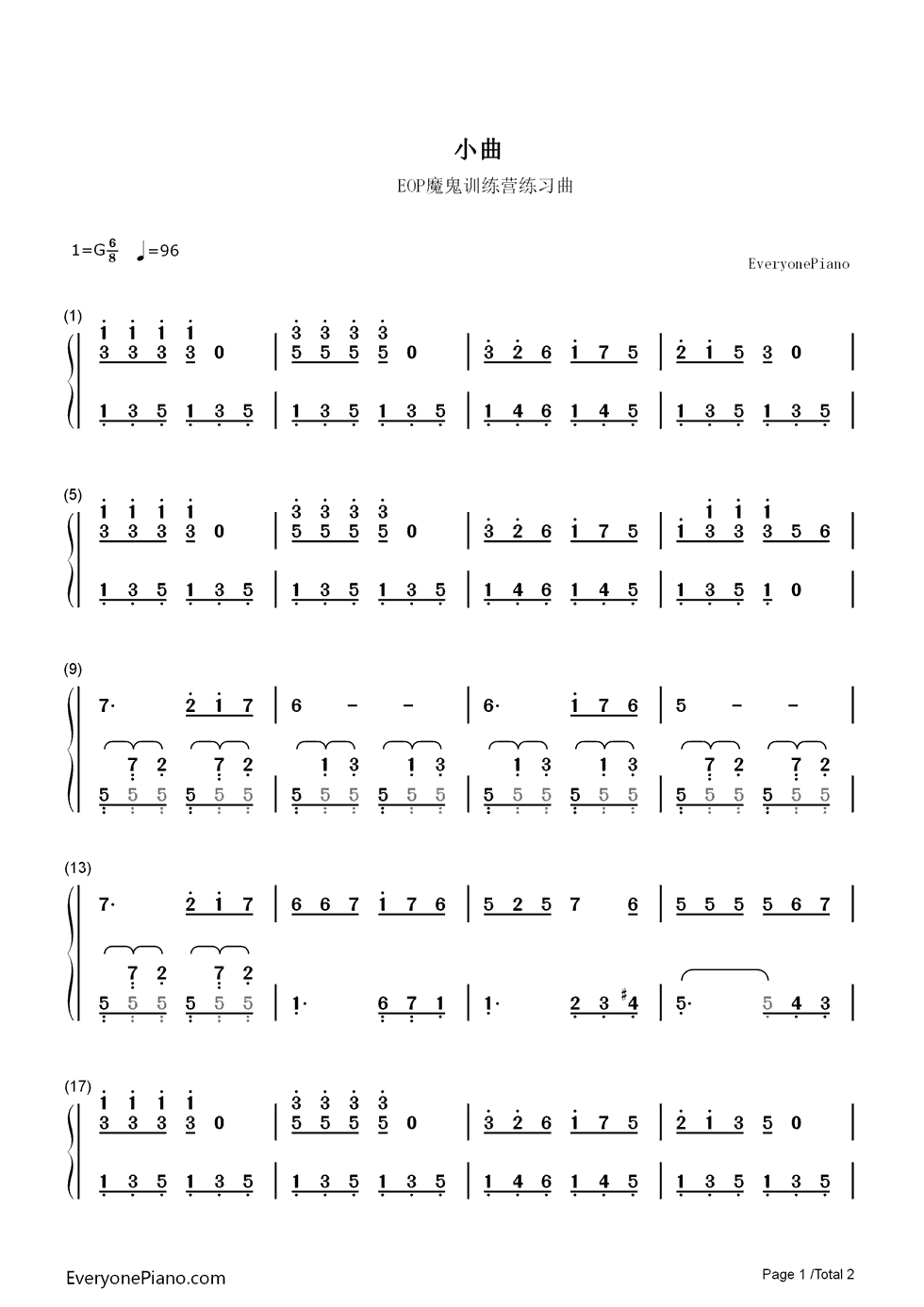 小曲钢琴简谱-数字双手-拜厄1