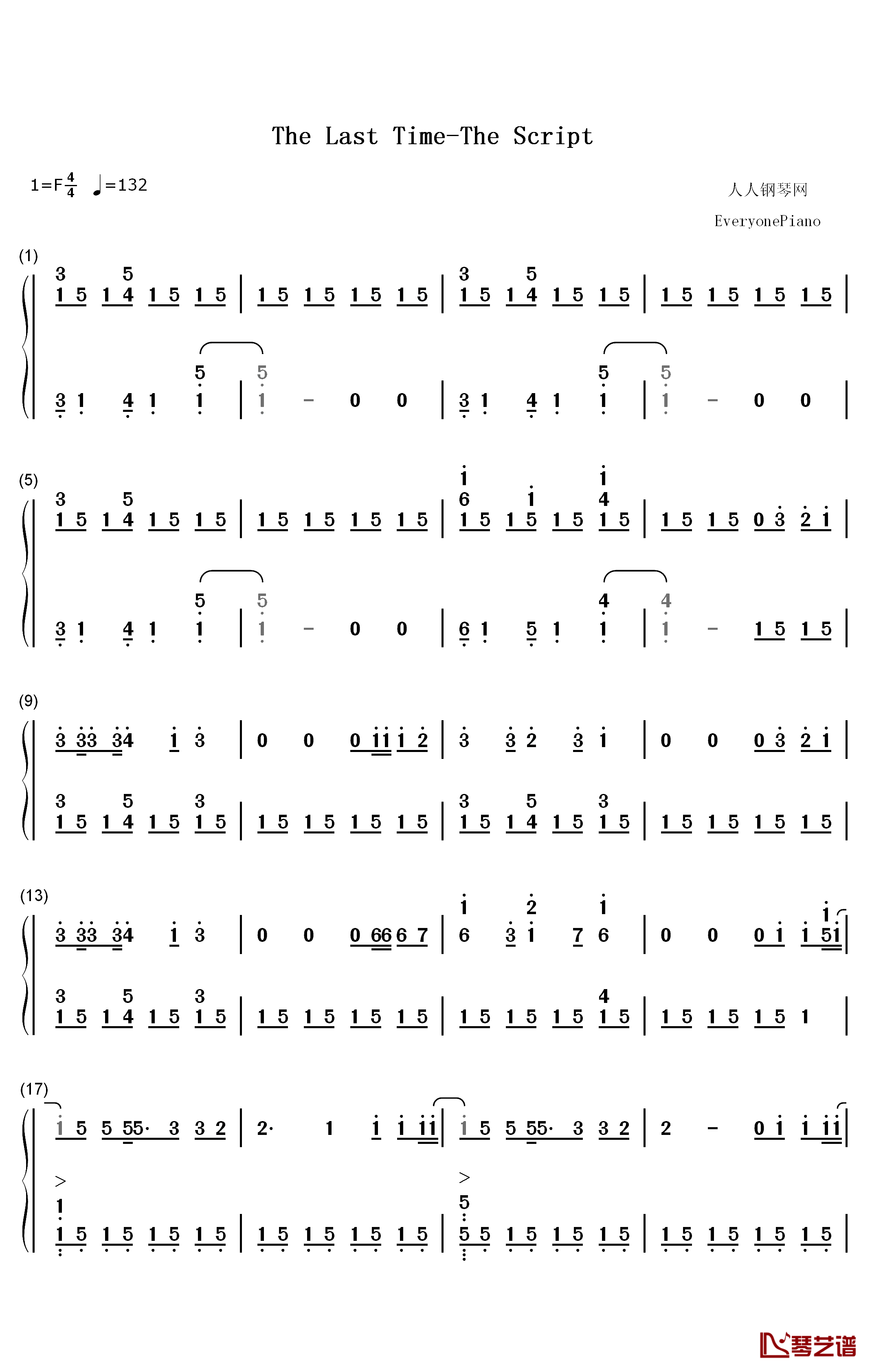 The Last Time钢琴简谱-数字双手-The Script1