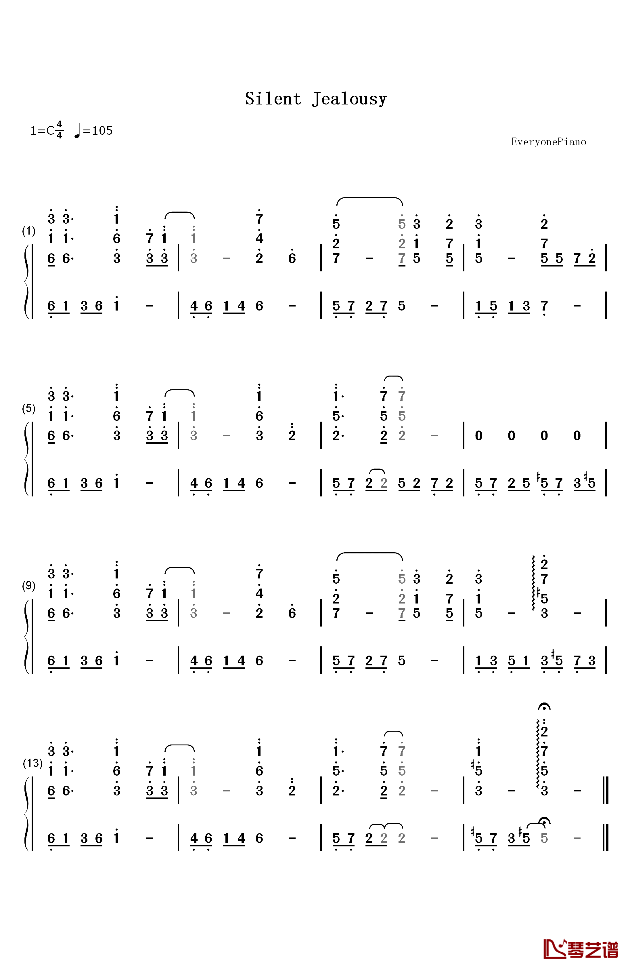 Silent Jealousy钢琴简谱-数字双手-Yoshiki1