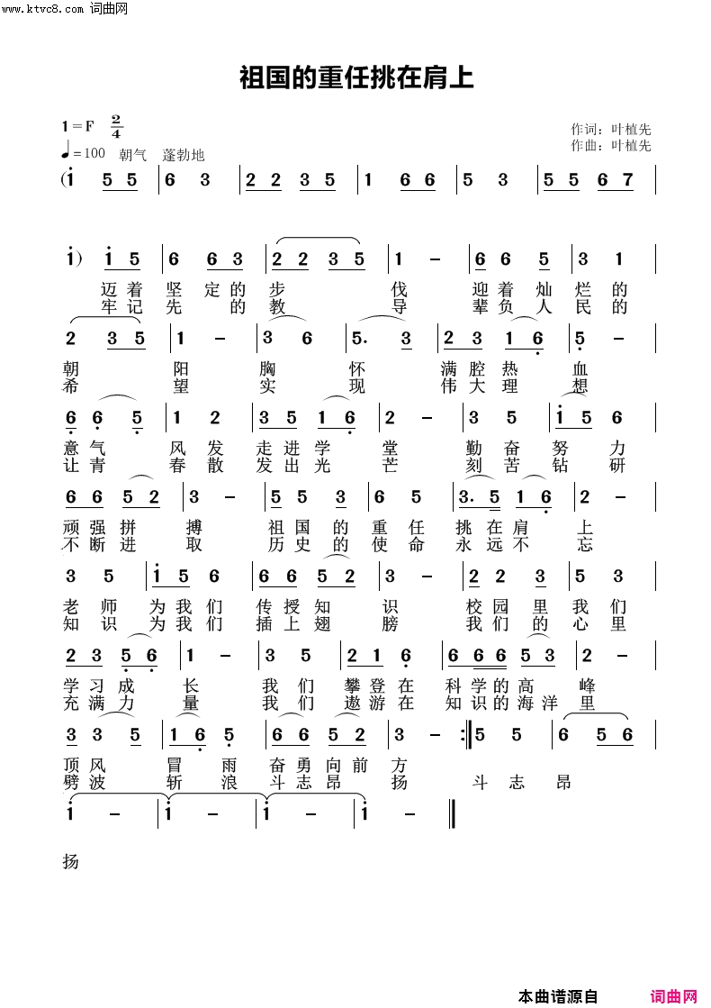 祖国的重任挑在肩简谱1