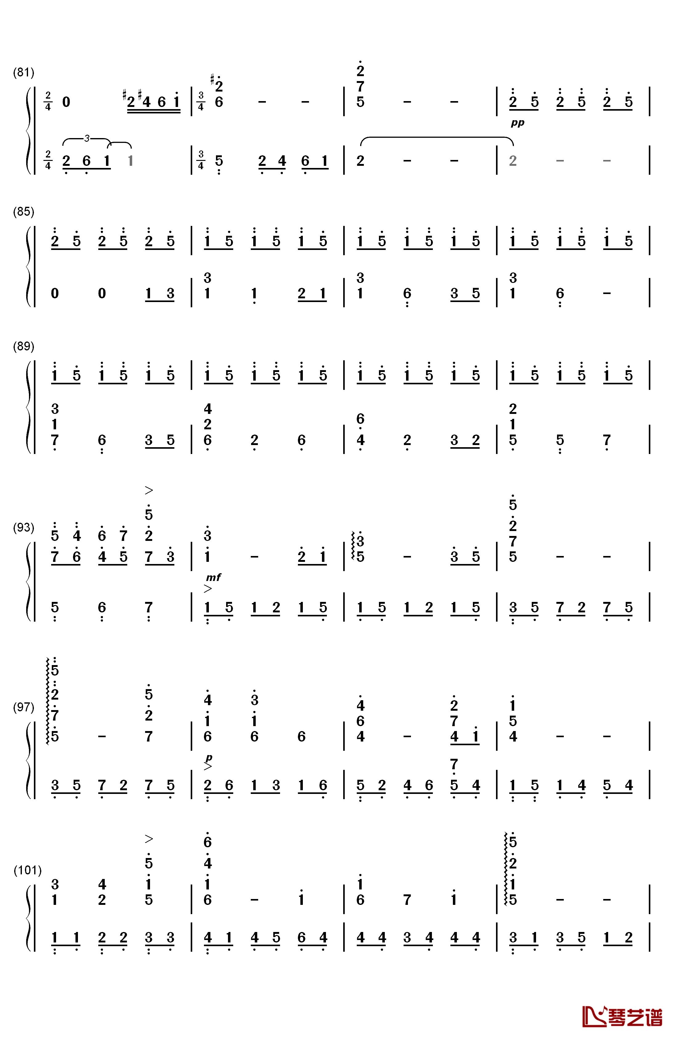 世界の約束钢琴简谱-数字双手-倍赏千惠子5