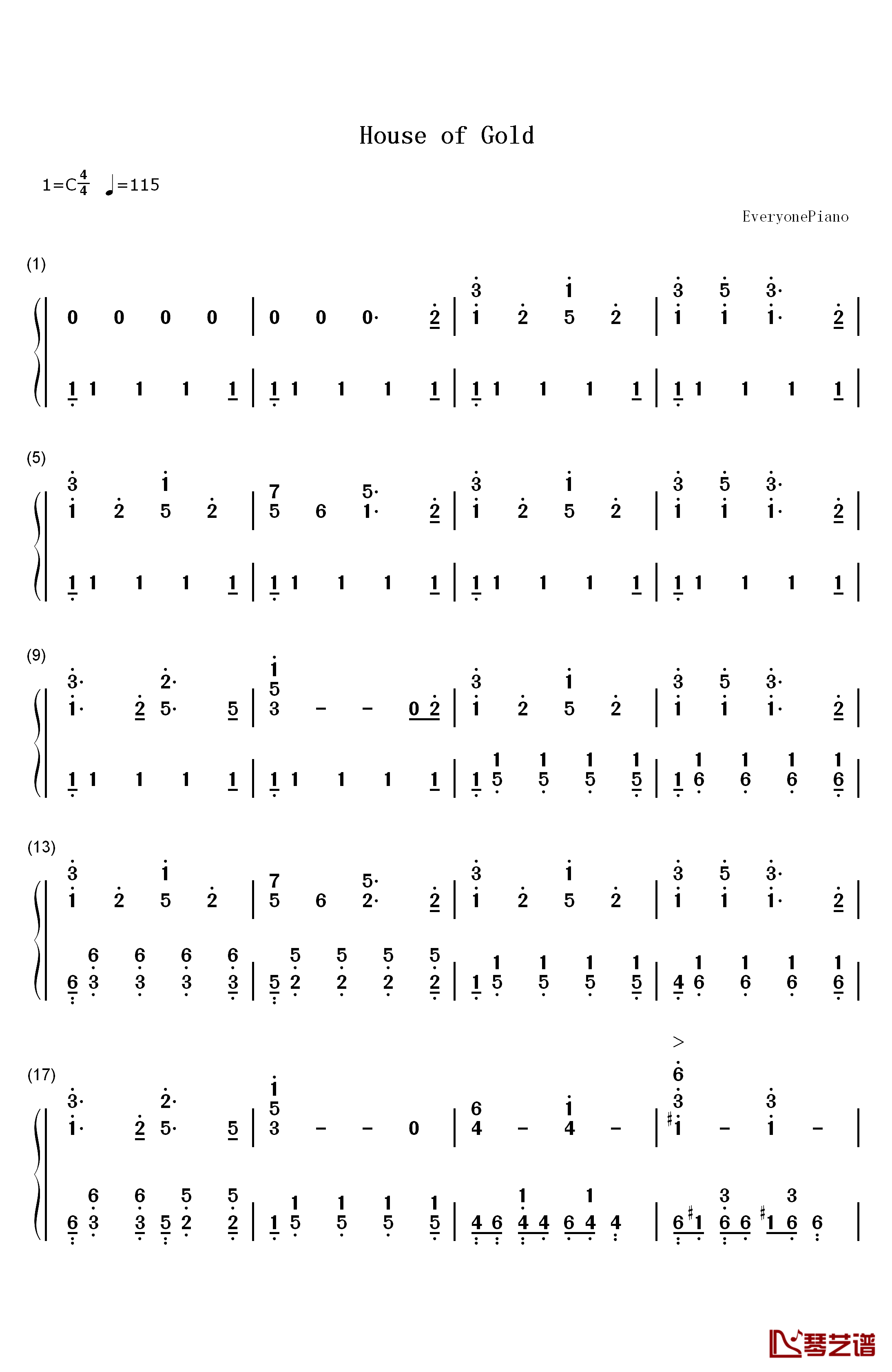 House Of Gold钢琴简谱-数字双手-Twenty One Pilots1