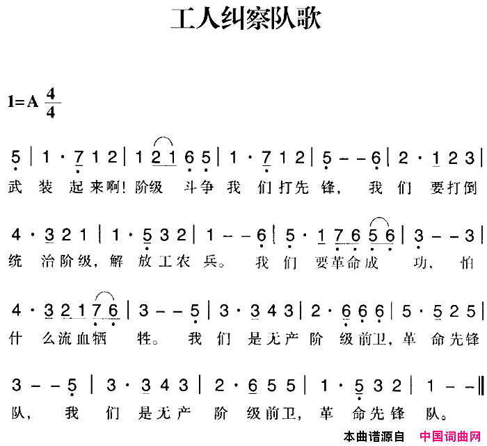 赣南闽西红色歌曲：工人纠察队歌简谱1