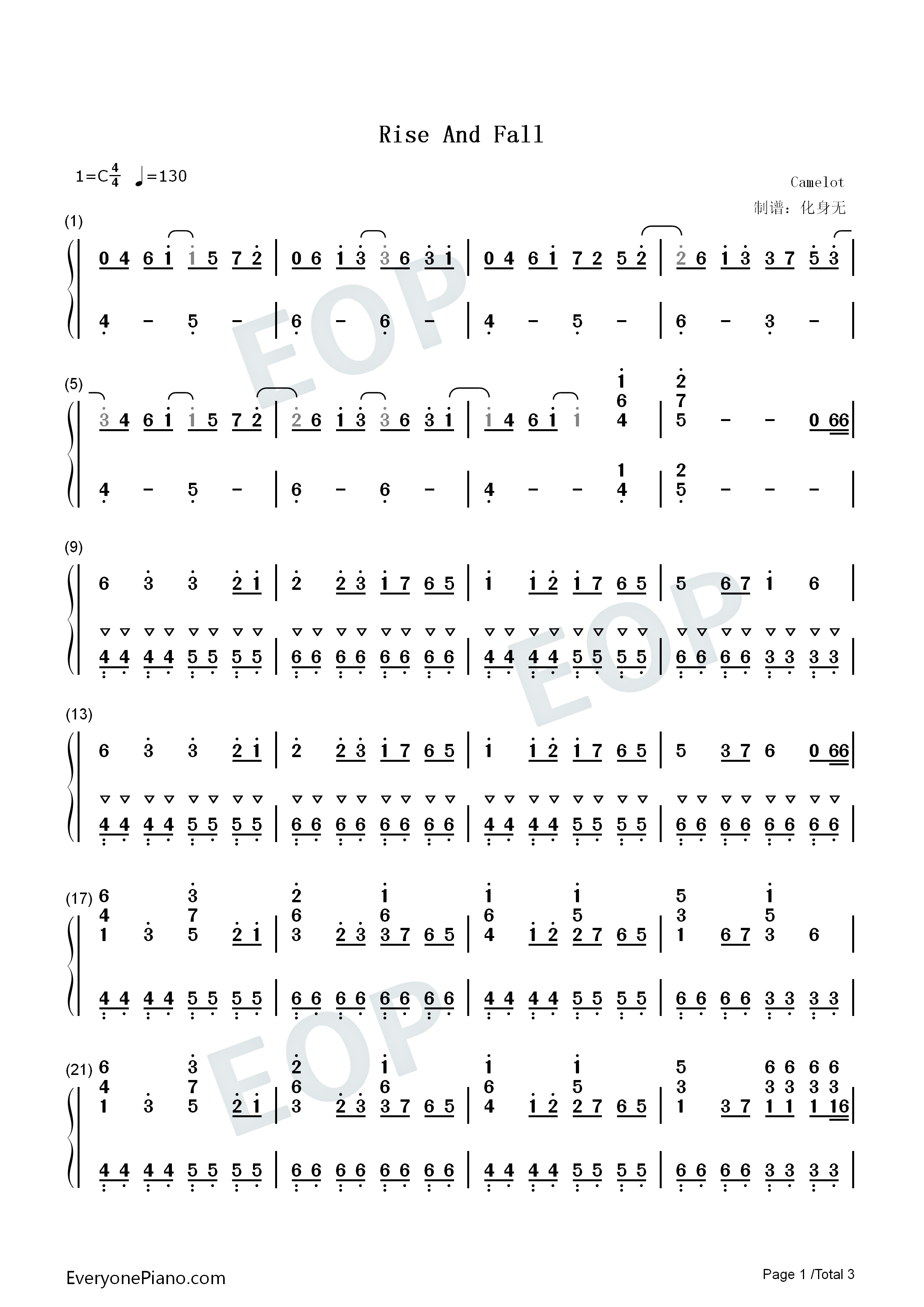 Rise And Fall钢琴简谱-Camelot演唱1