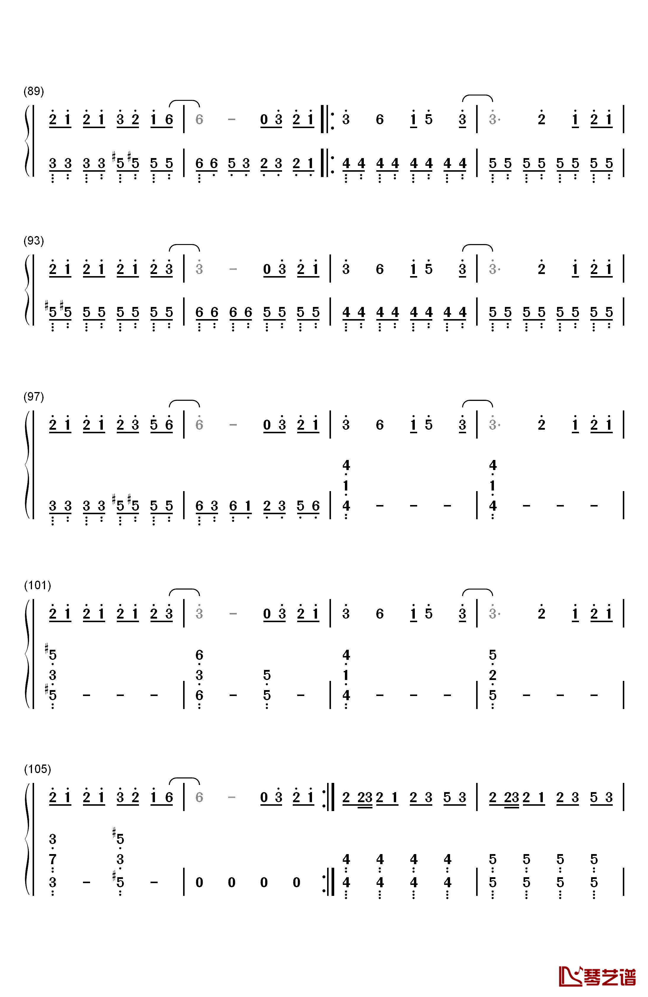 寄明月钢琴简谱-数字双手-SING女团5