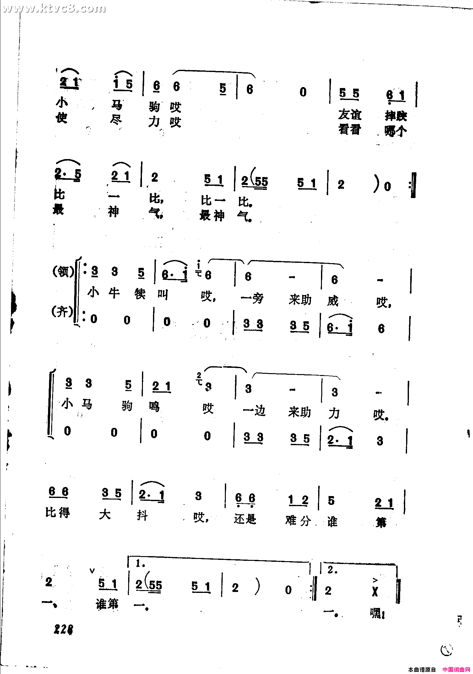 彝家摔跤手简谱1