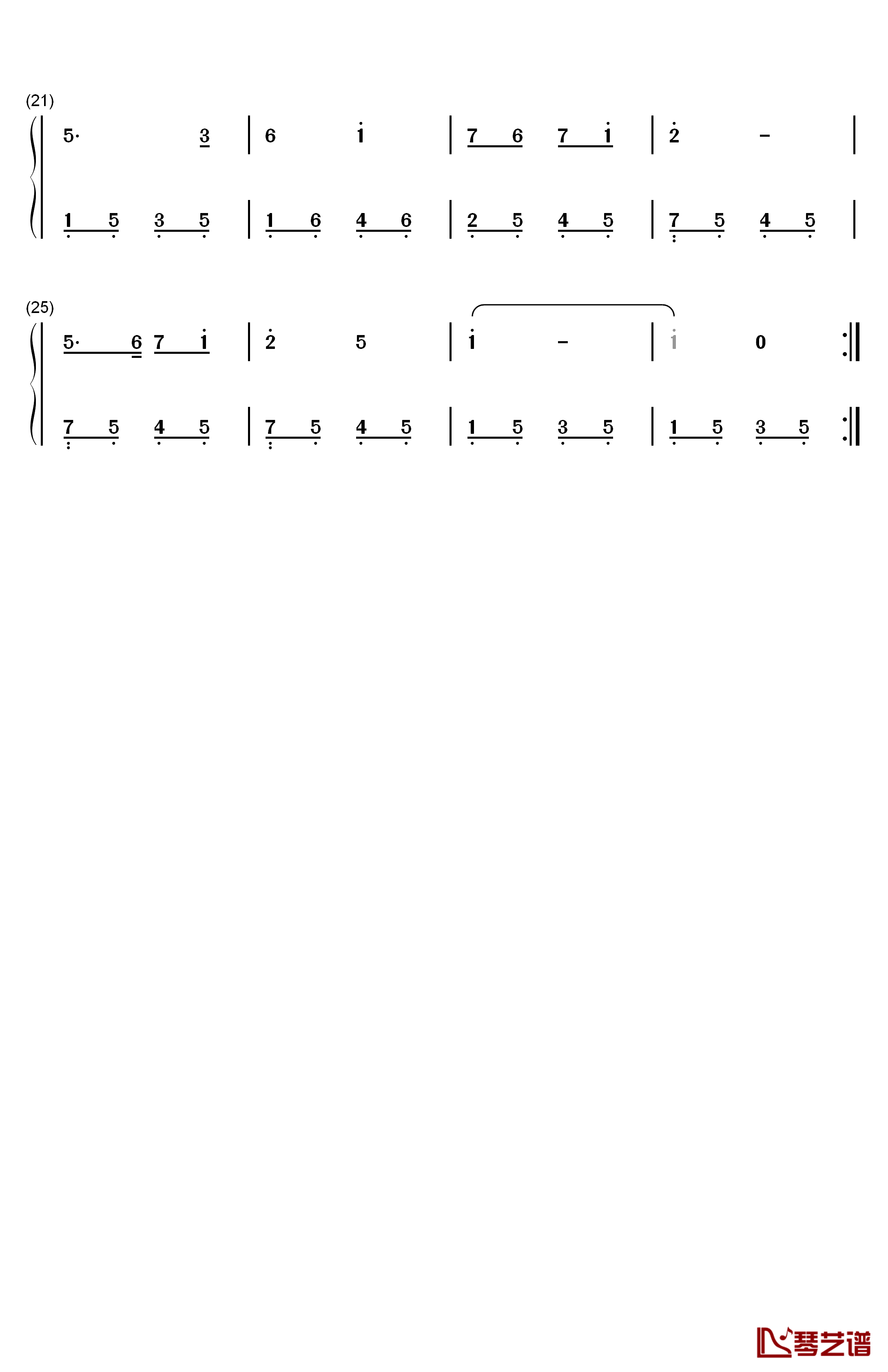 我爱北京天安门钢琴简谱-数字双手-金月苓2