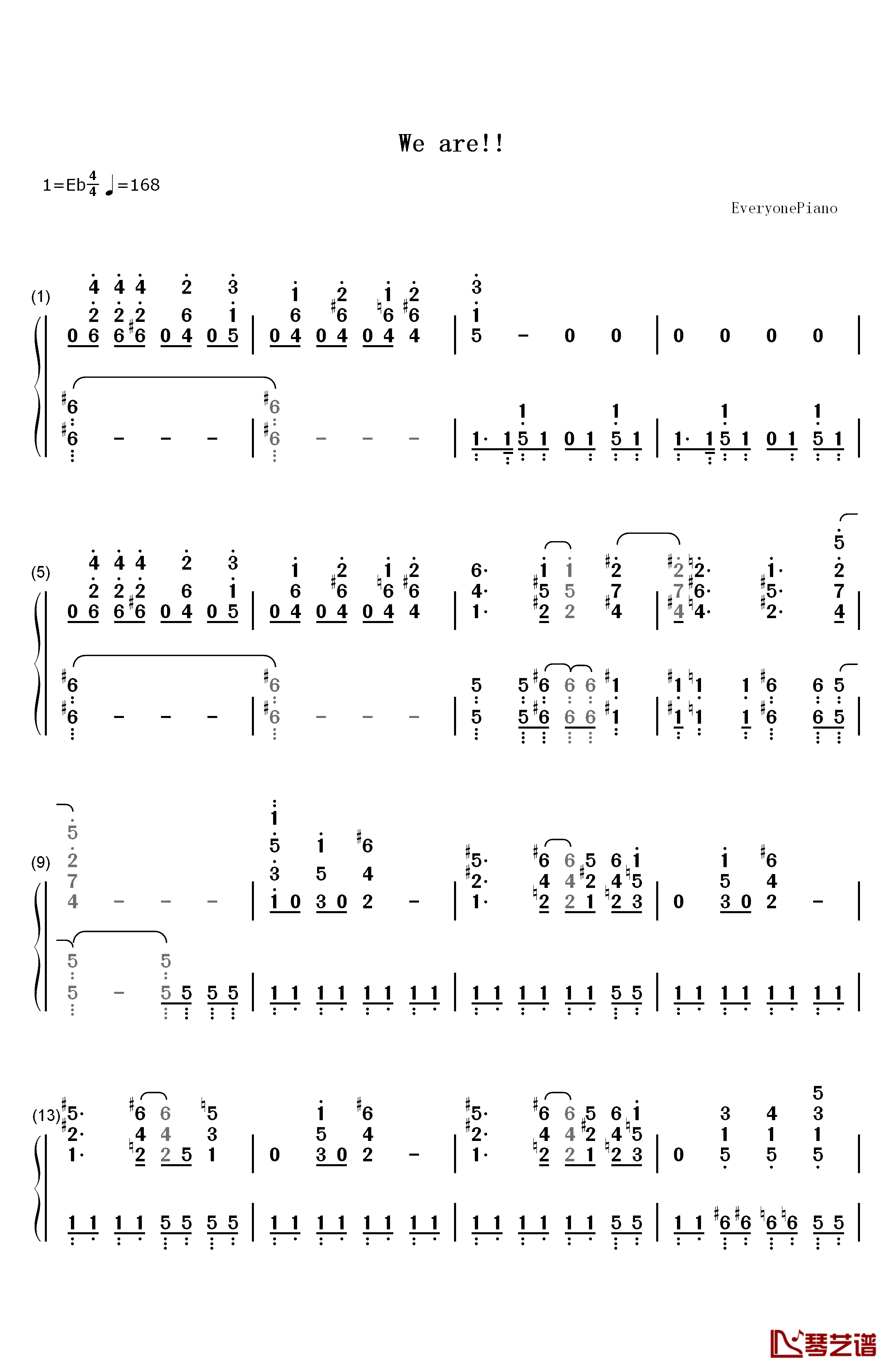 We are!钢琴简谱-数字双手-きただにひろし1