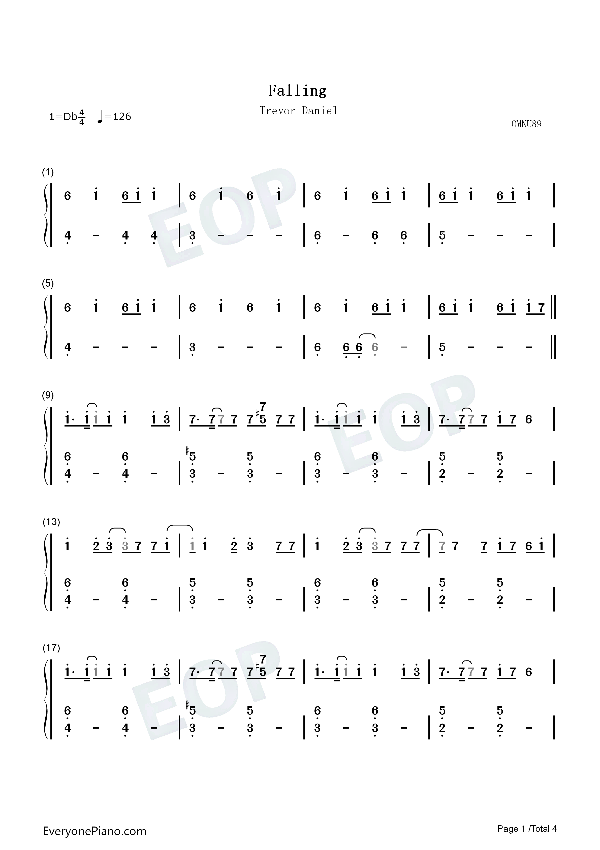 Falling钢琴简谱-Trevor Daniel演唱1