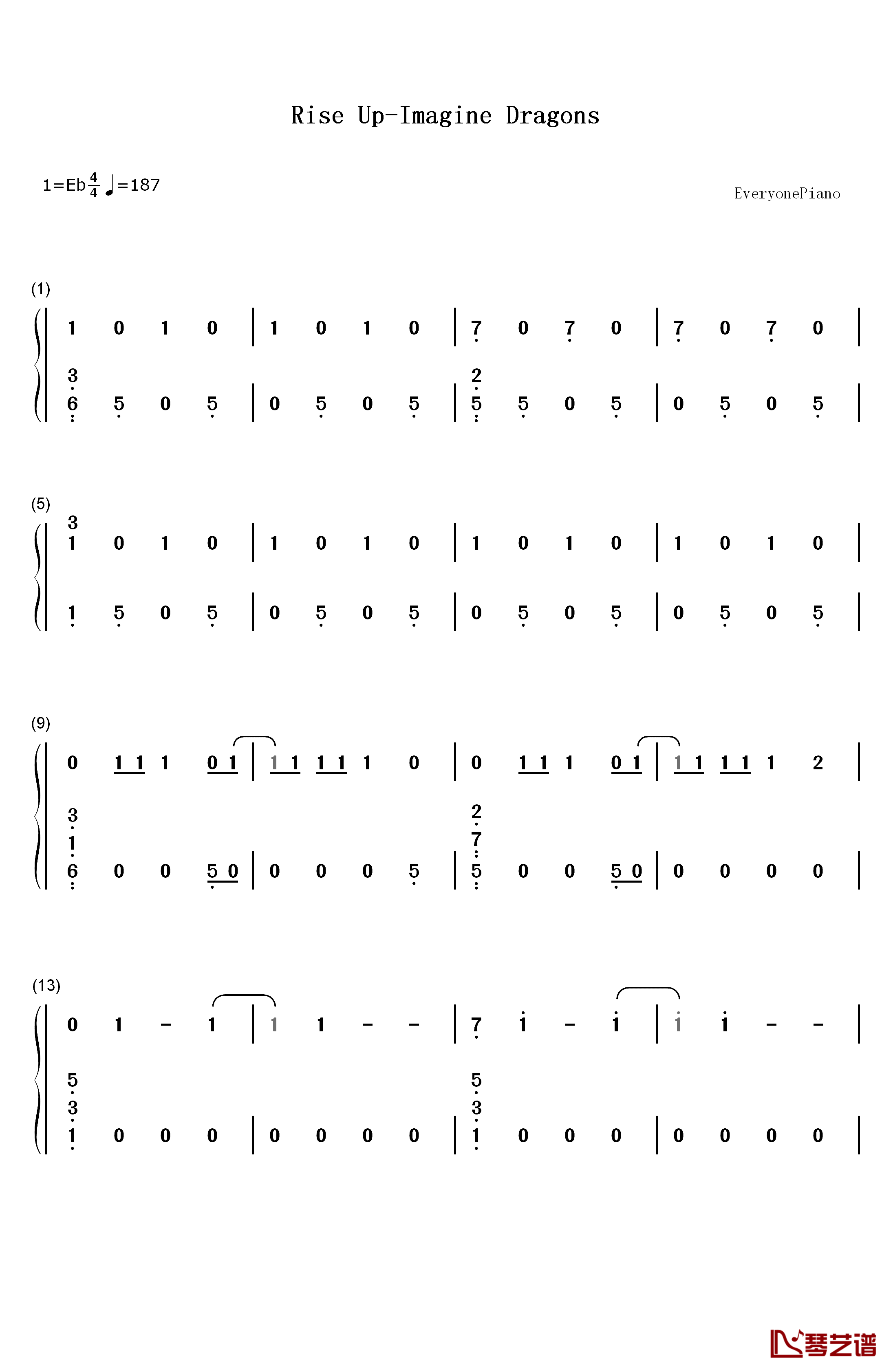 Rise Up钢琴简谱-数字双手-Imagine Dragons1