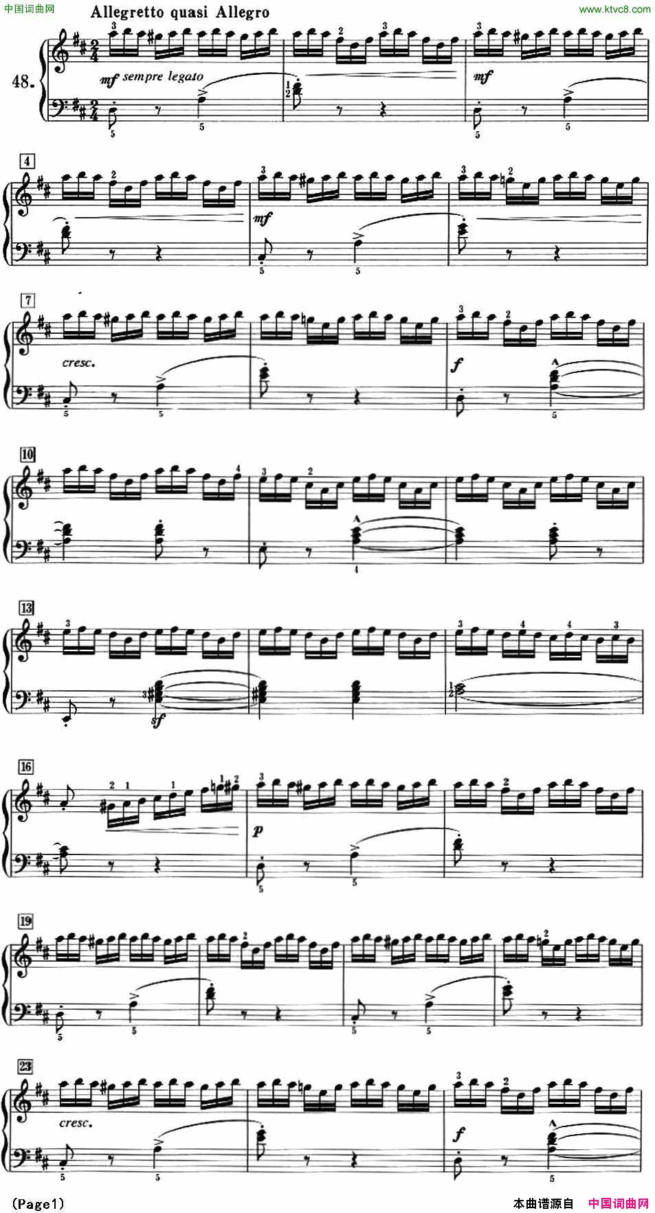 50首莱蒙钢琴练习曲作品37NO.4850首莱蒙钢琴练习曲 作品37NO.48简谱1