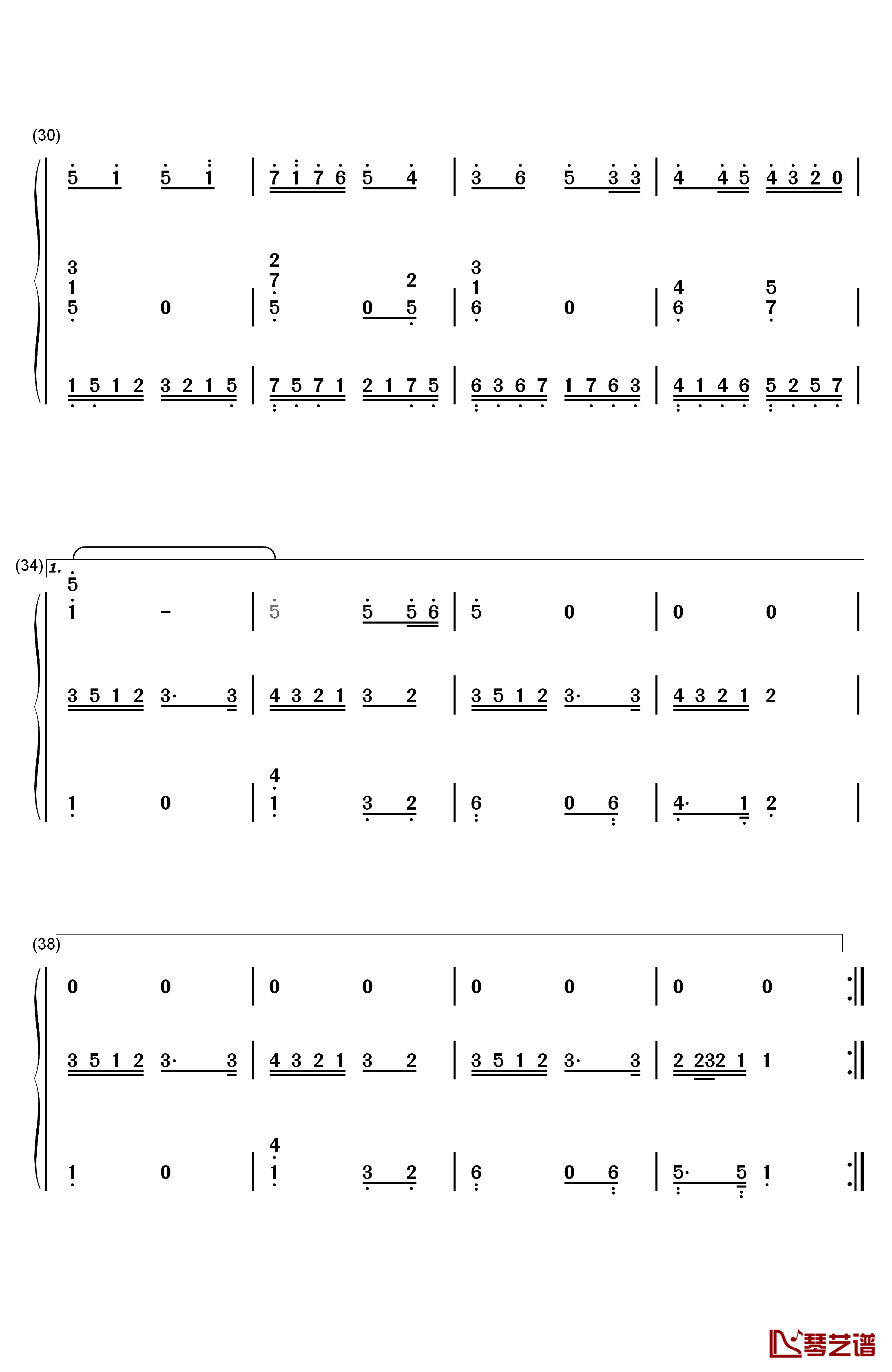 香水百合钢琴简谱-数字双手-张韶涵3