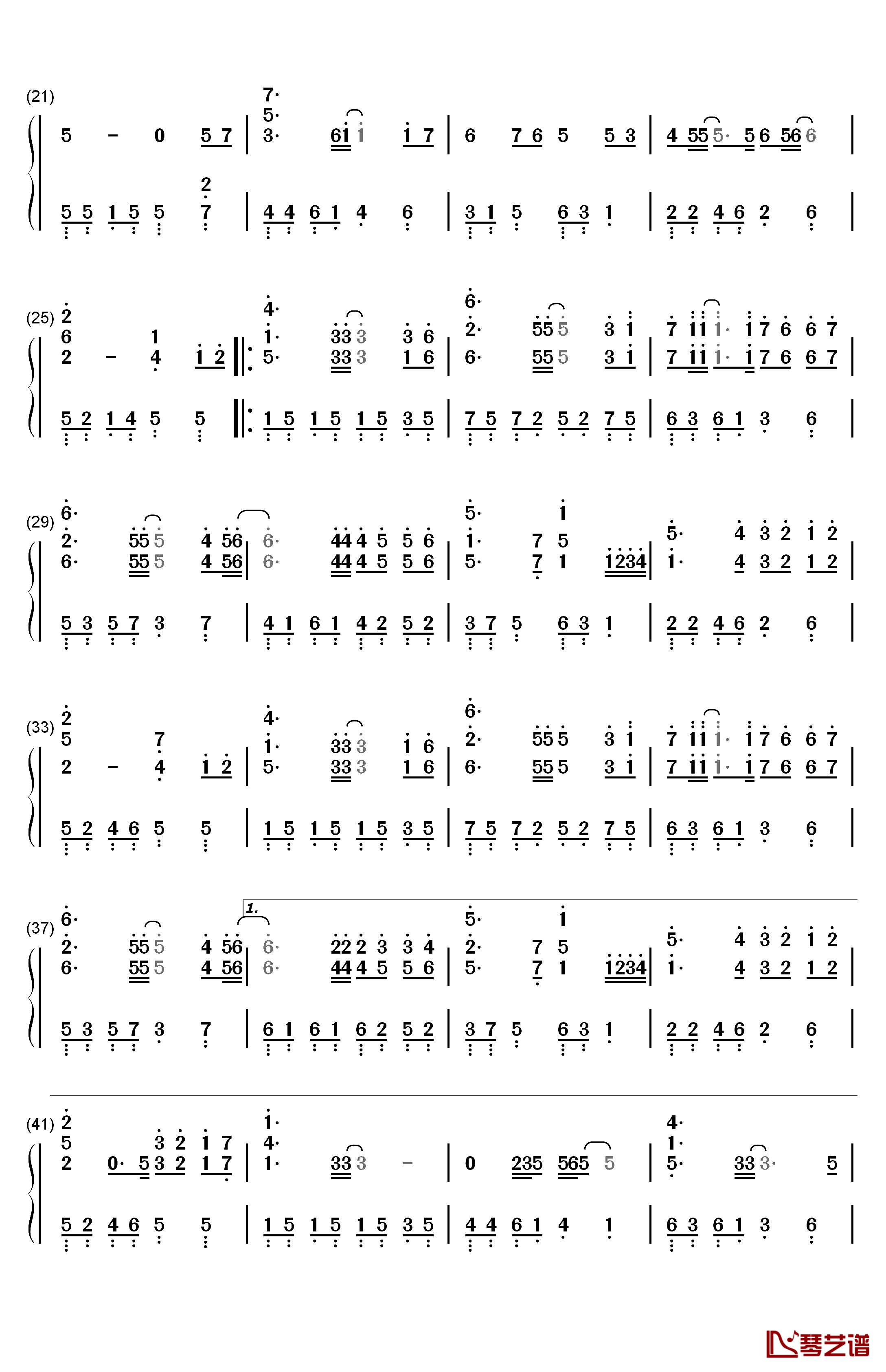 彩虹天堂钢琴简谱-数字双手-刘耕宏2