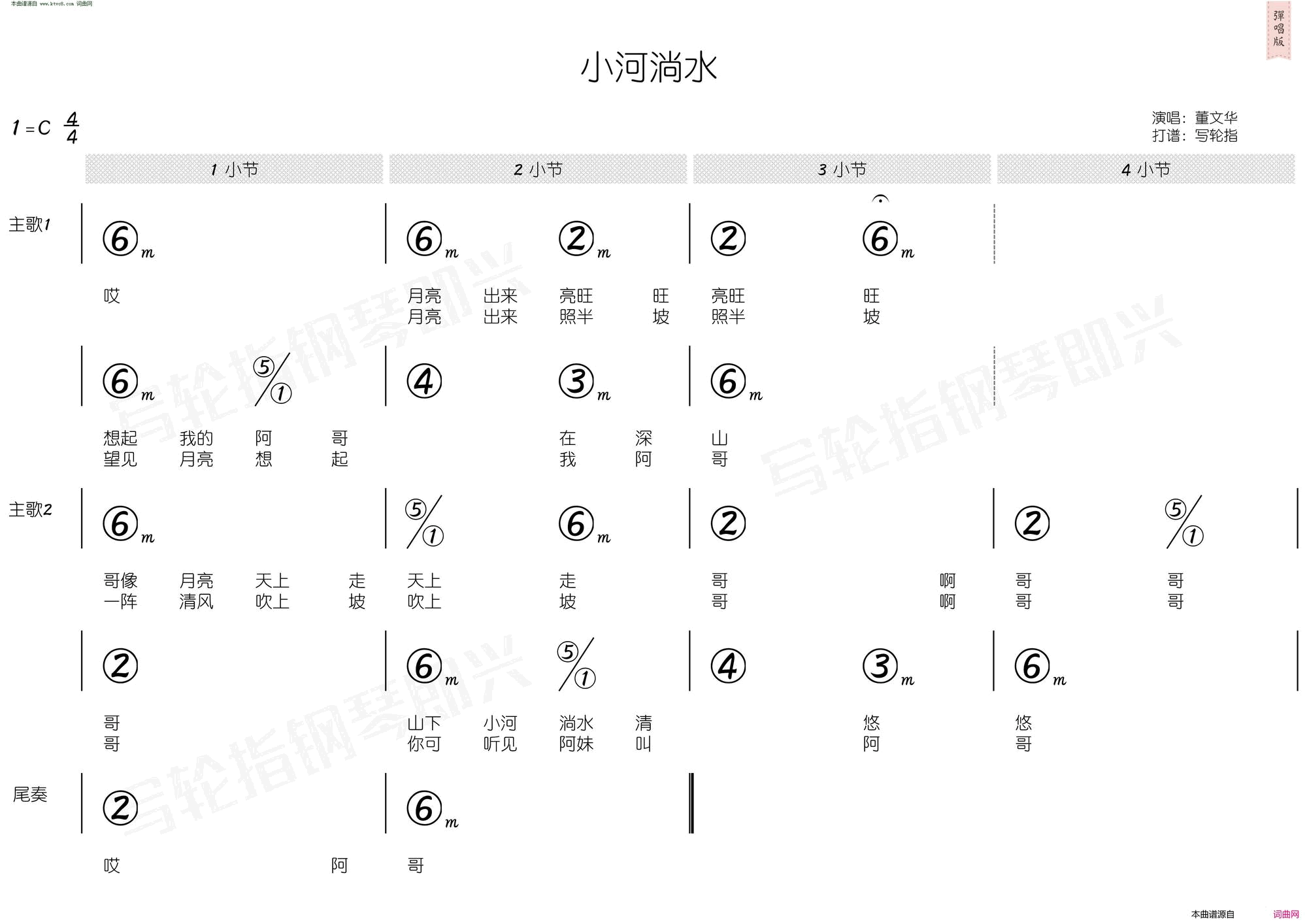 小河淌水简和谱简谱-董文华演唱-尹宜公/尹宜公词曲1