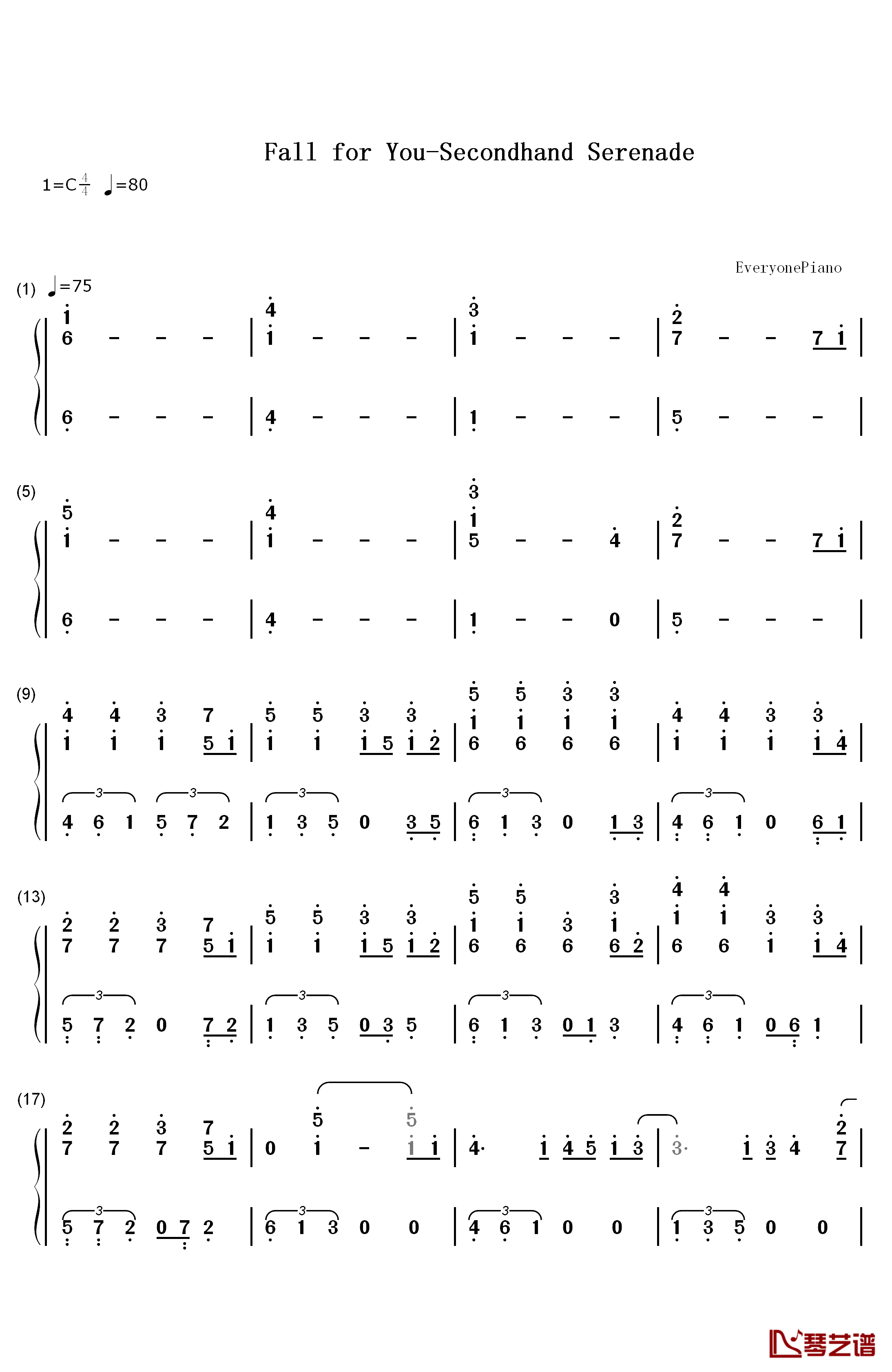 Fall for You钢琴简谱-数字双手-Secondhand Serenade1